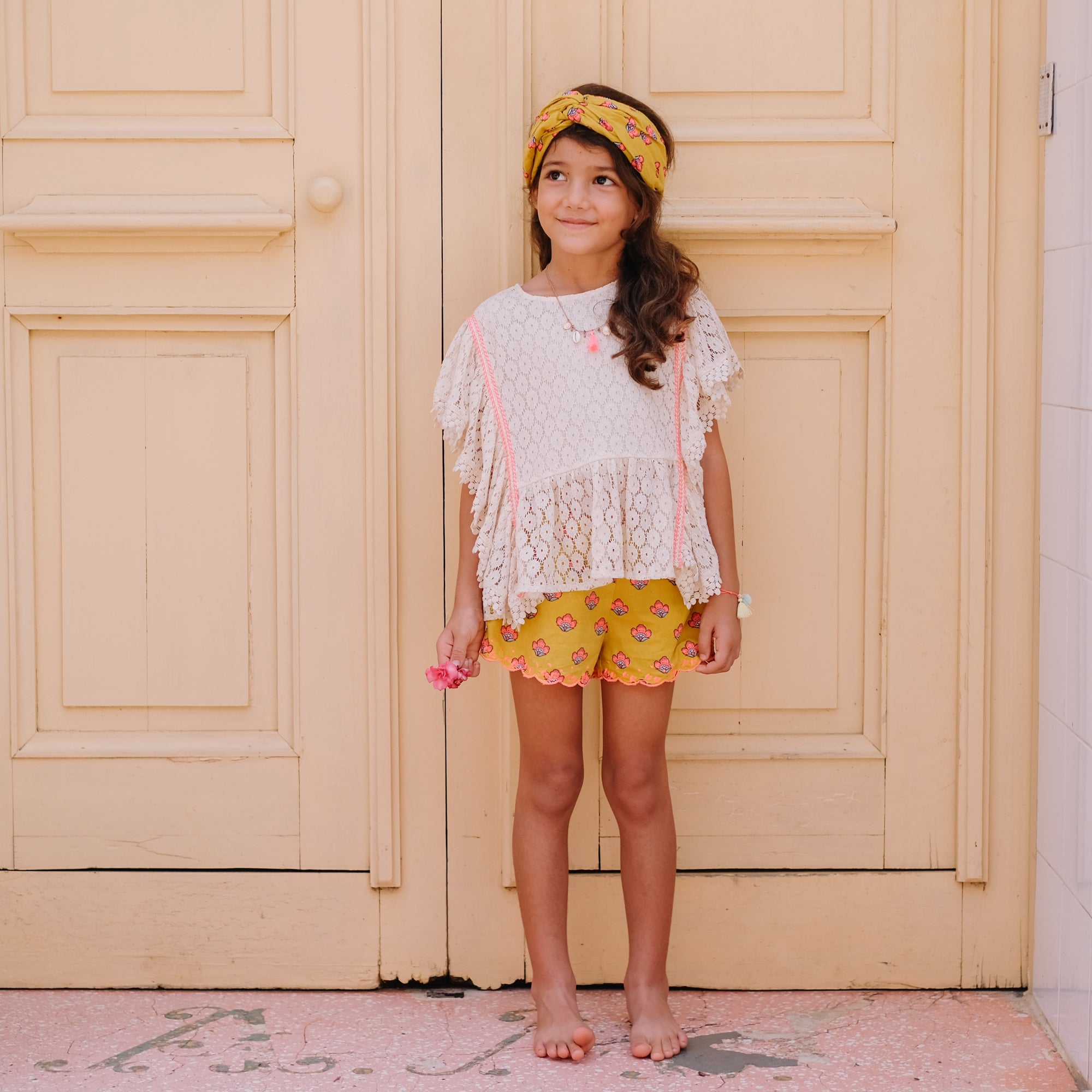 Girls Safran Flowers Cotton Shorts
