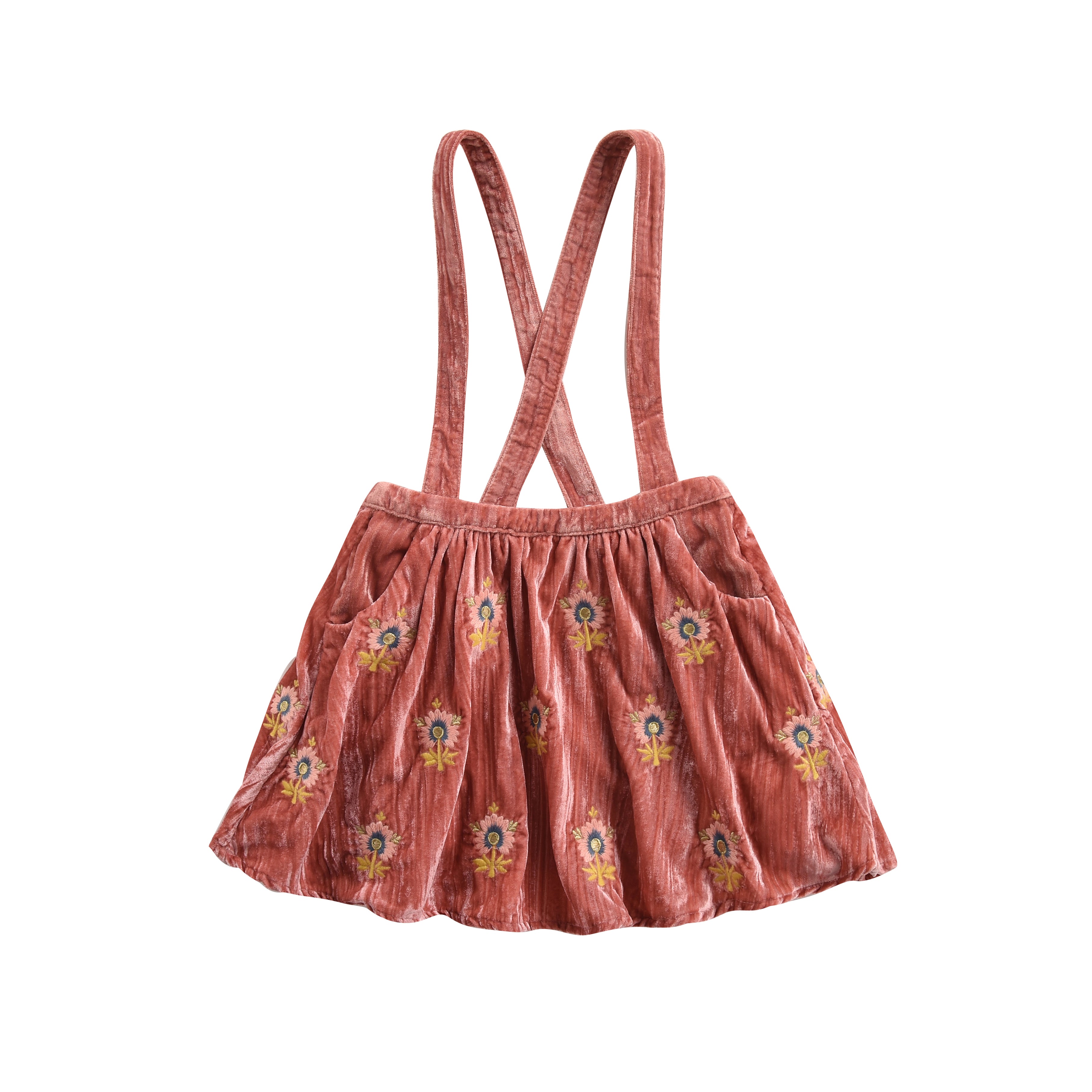 Girls Brick Red Embroidered Skirt