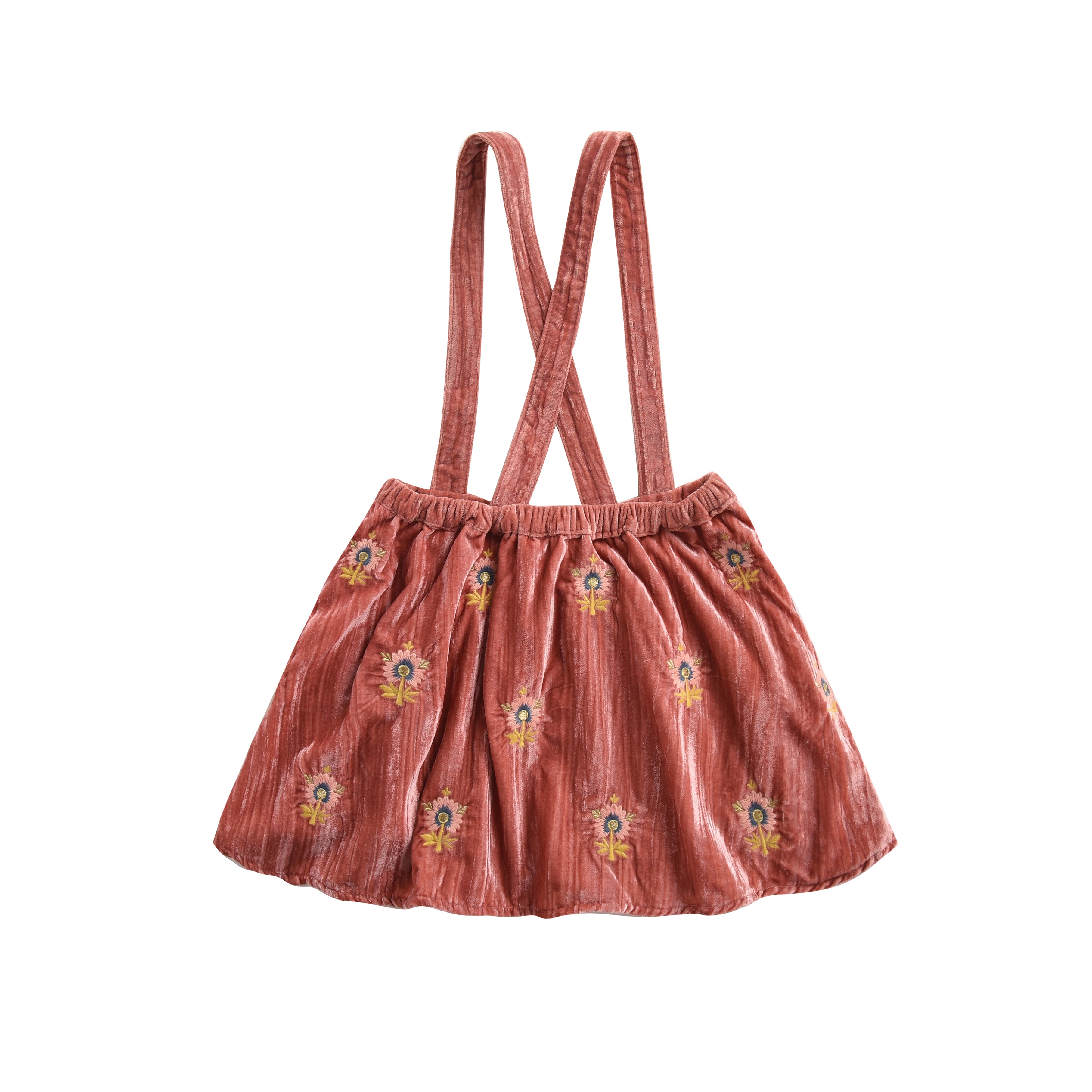 Girls Brick Red Embroidered Skirt