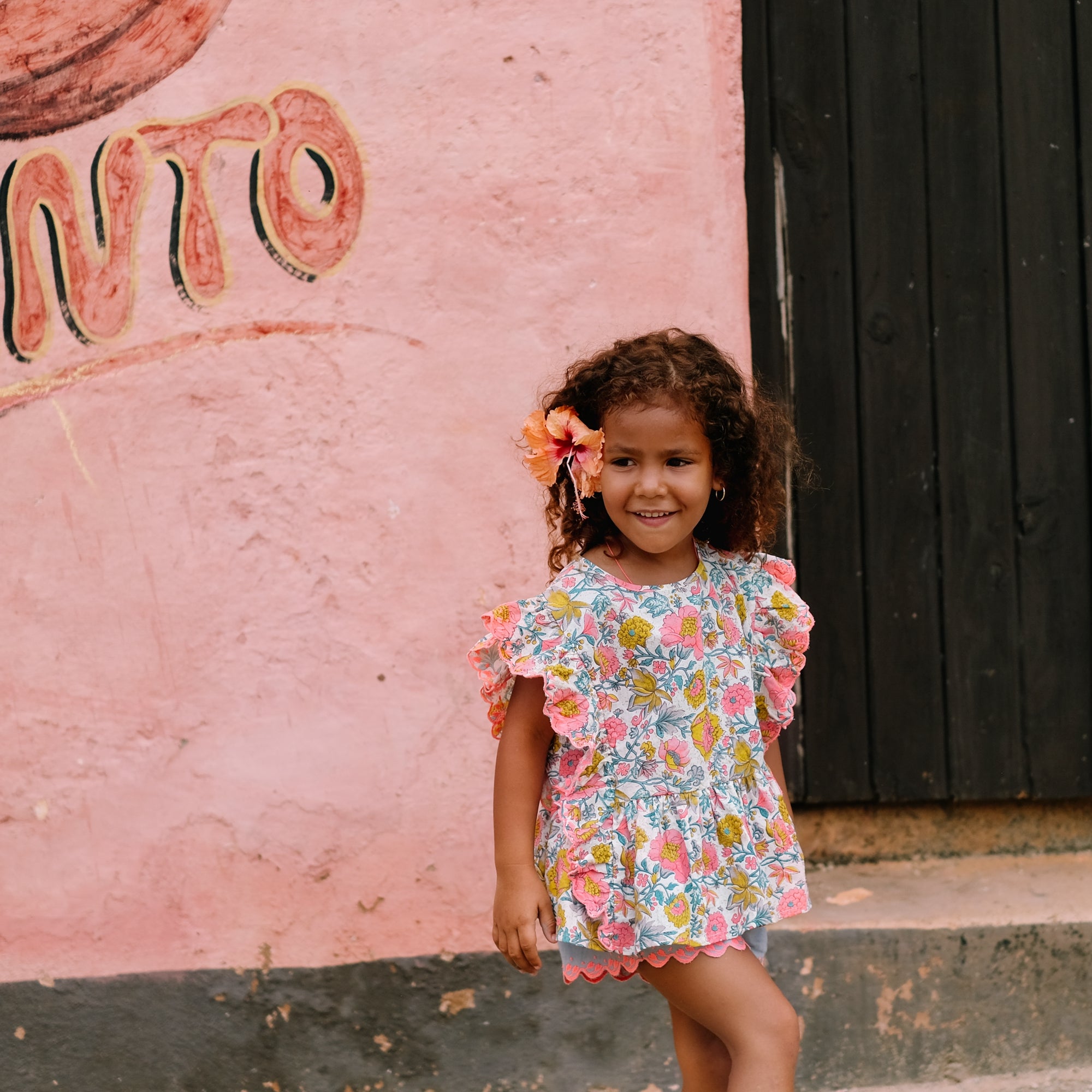 Girls Multi Flowers Cotton Top