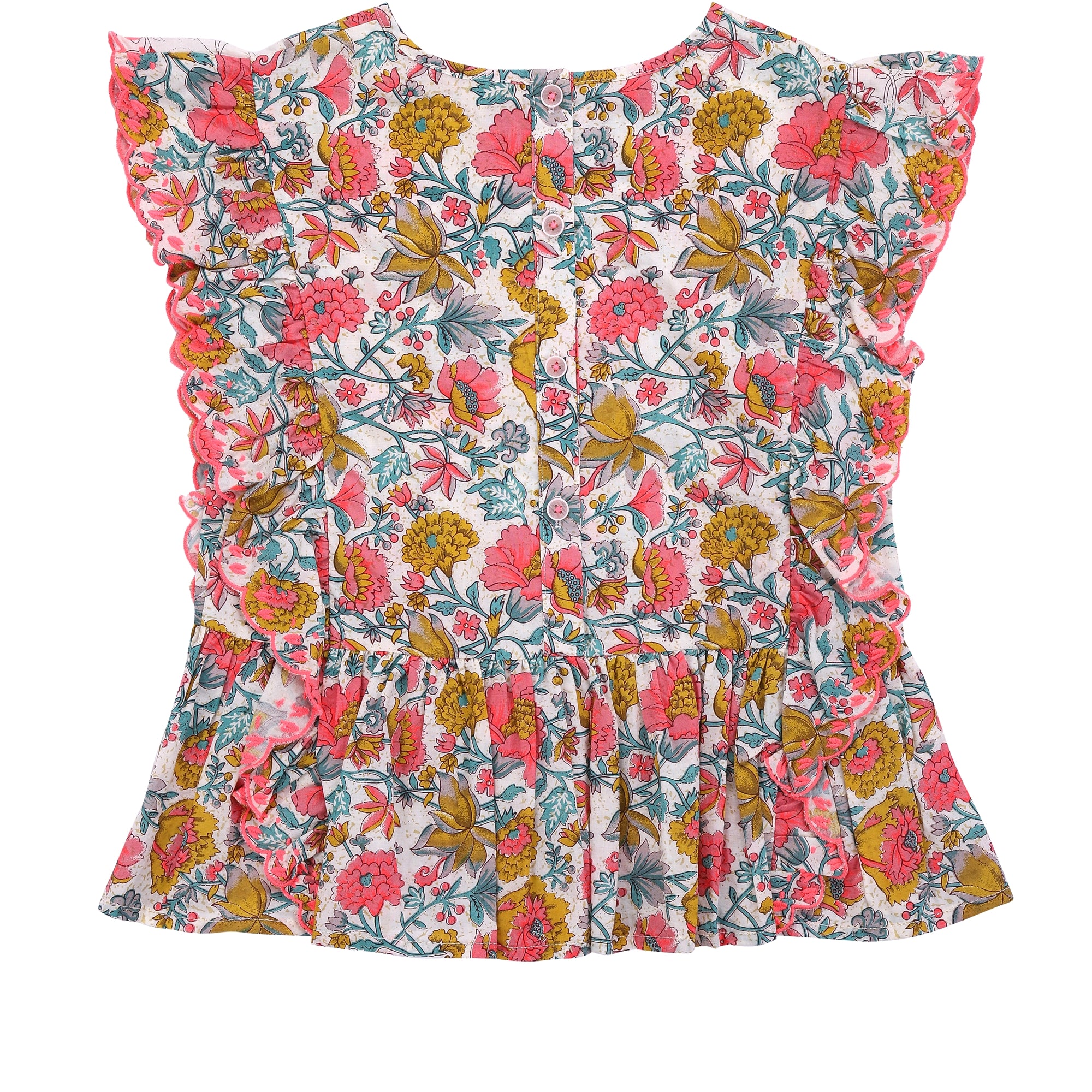 Girls Multi Flowers Cotton Top