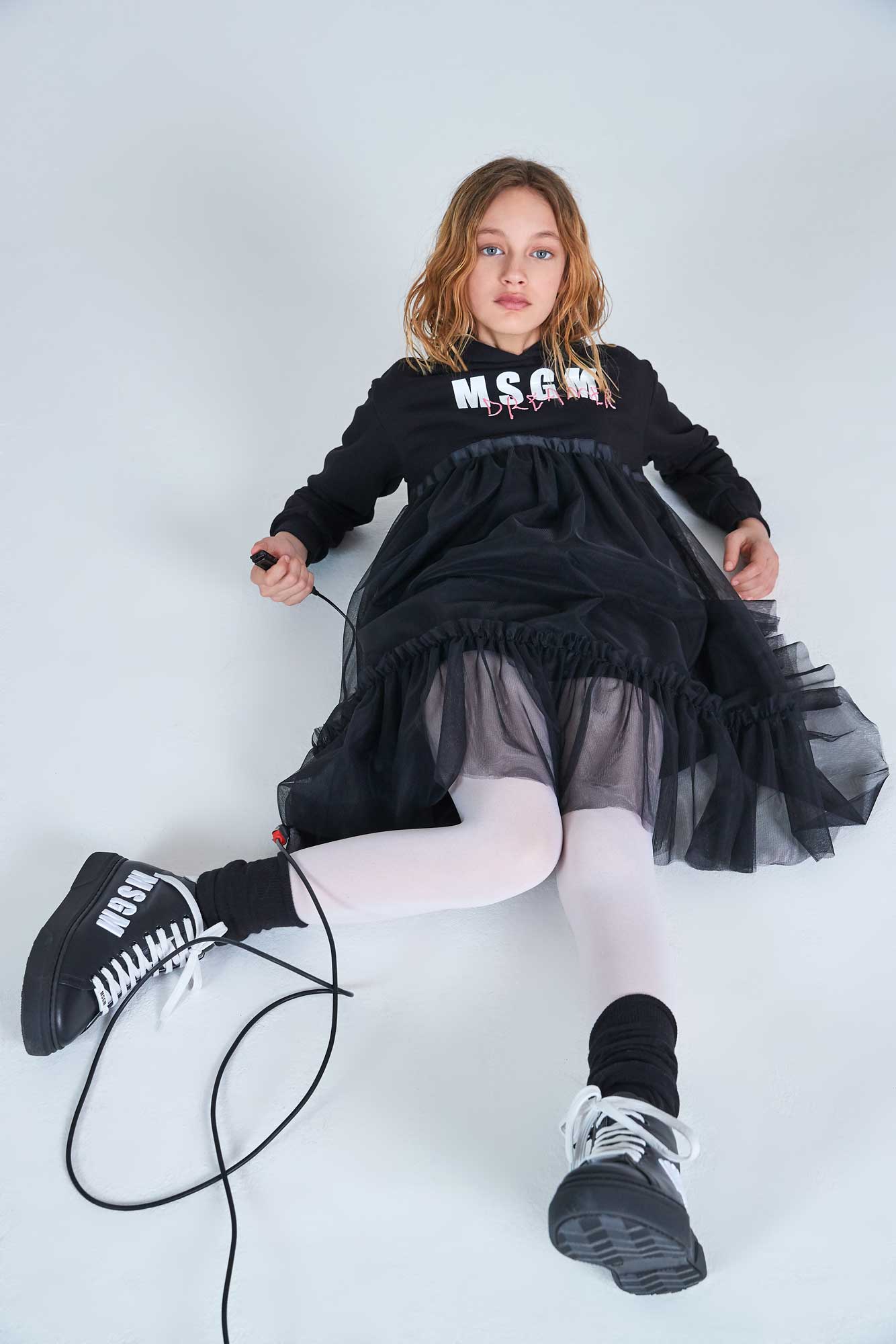 Girls Black Logo Tulle Dress
