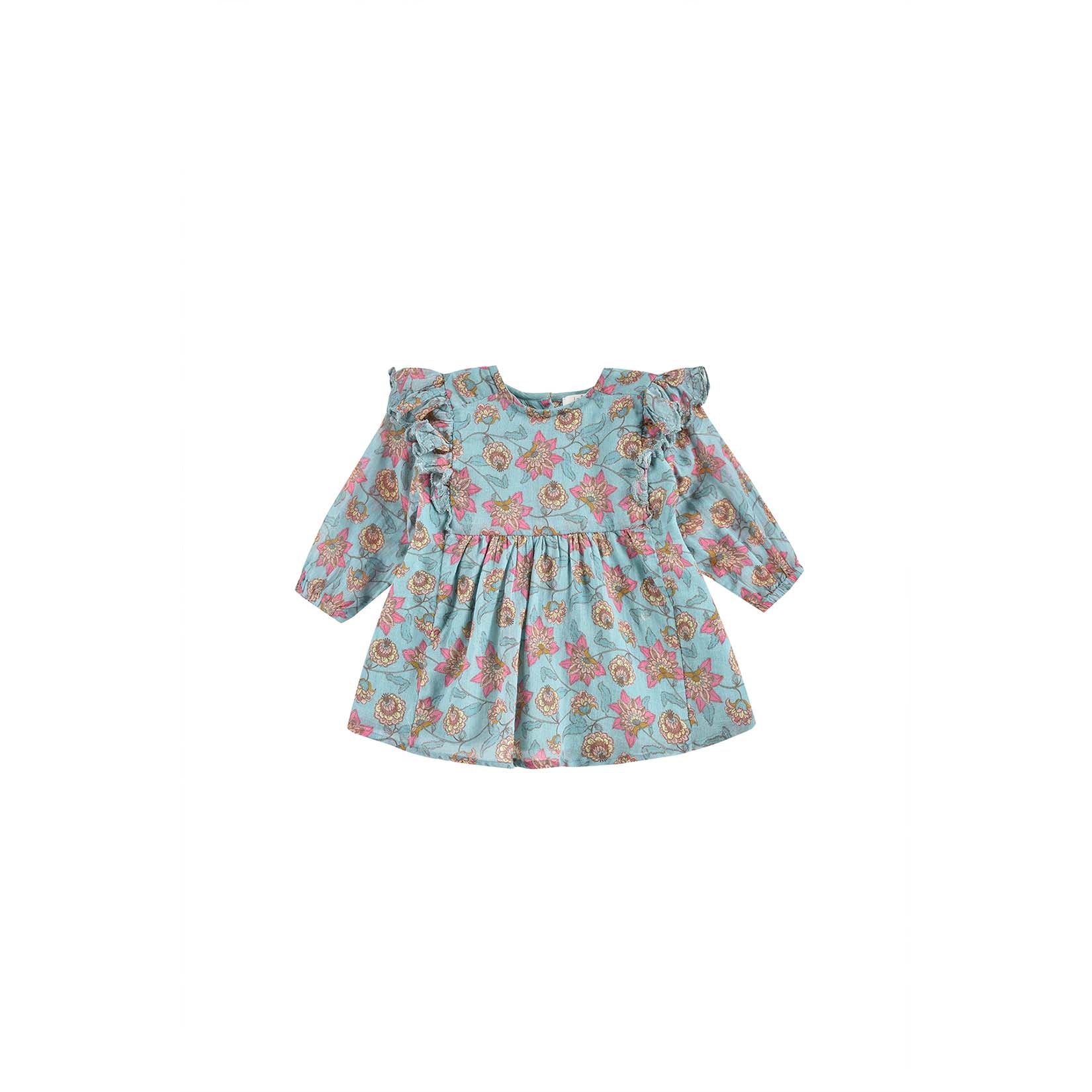Girls Turquoise Flowers Dress