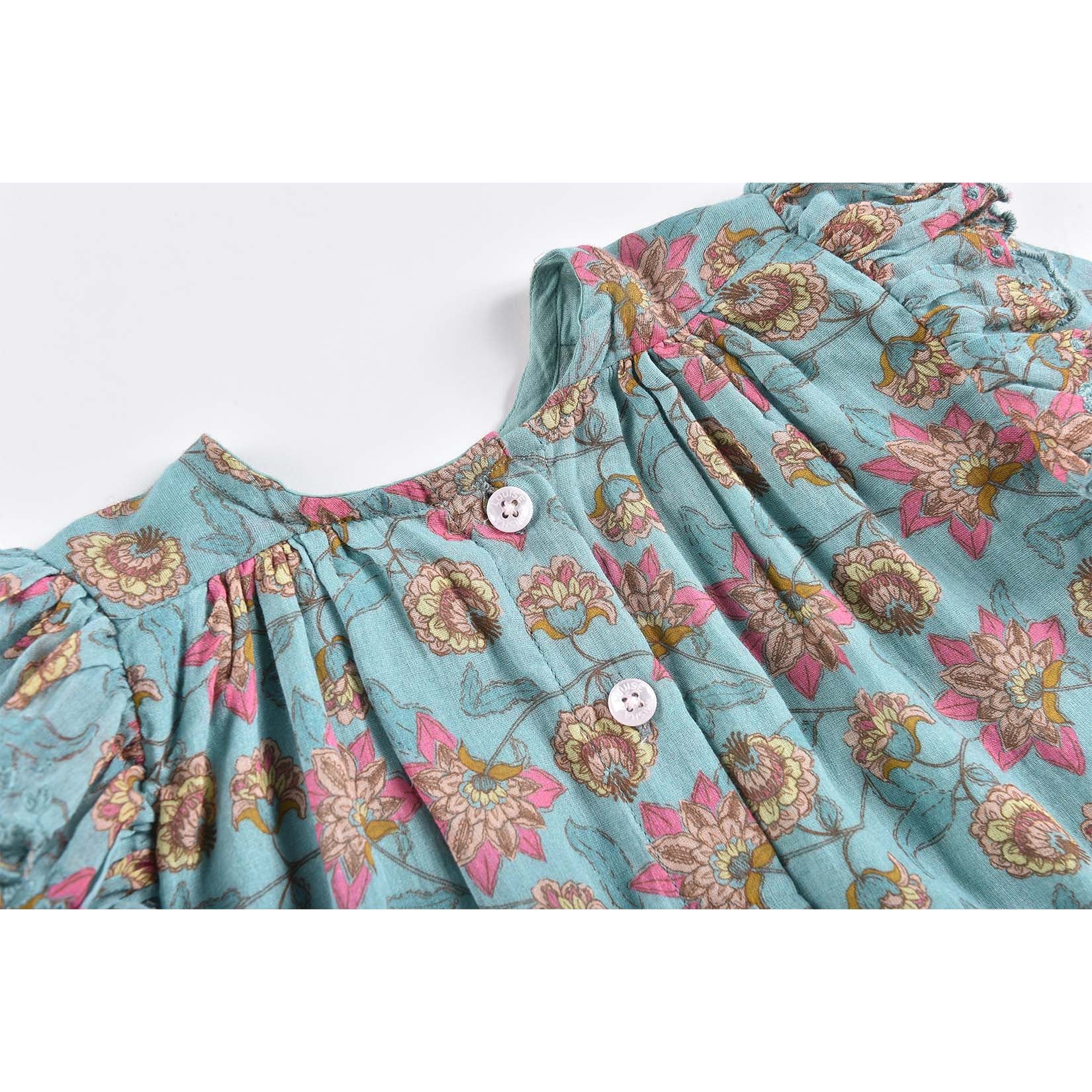 Girls Turquoise Flowers Dress