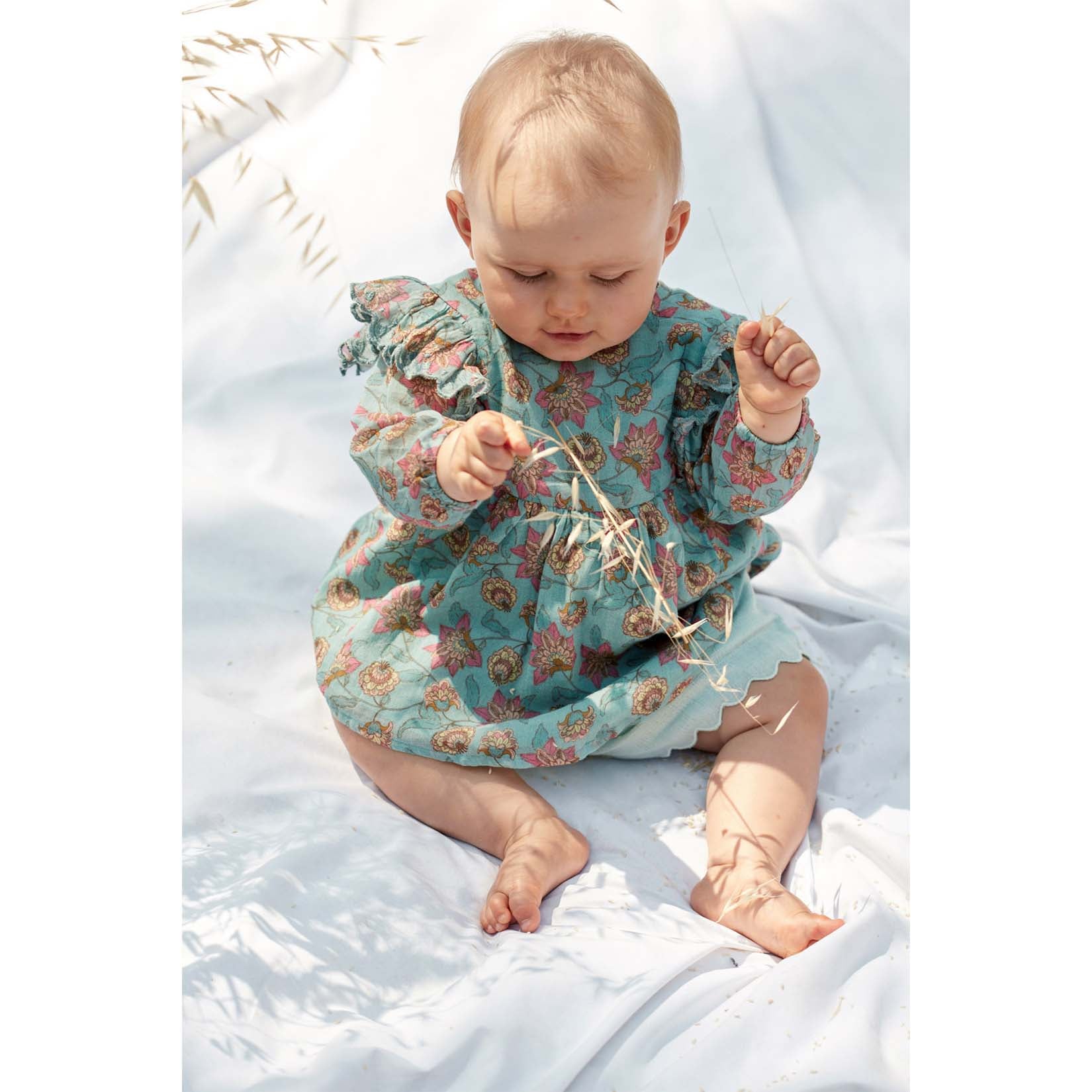 Girls Turquoise Flowers Dress