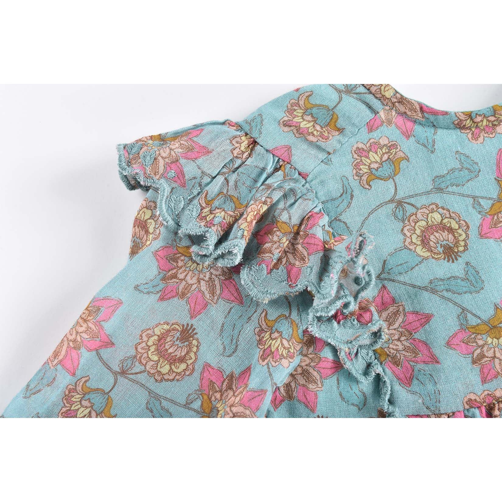 Girls Turquoise Flowers Dress