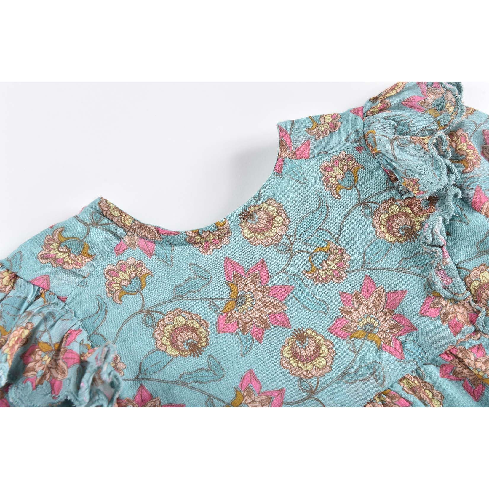 Girls Turquoise Flowers Dress