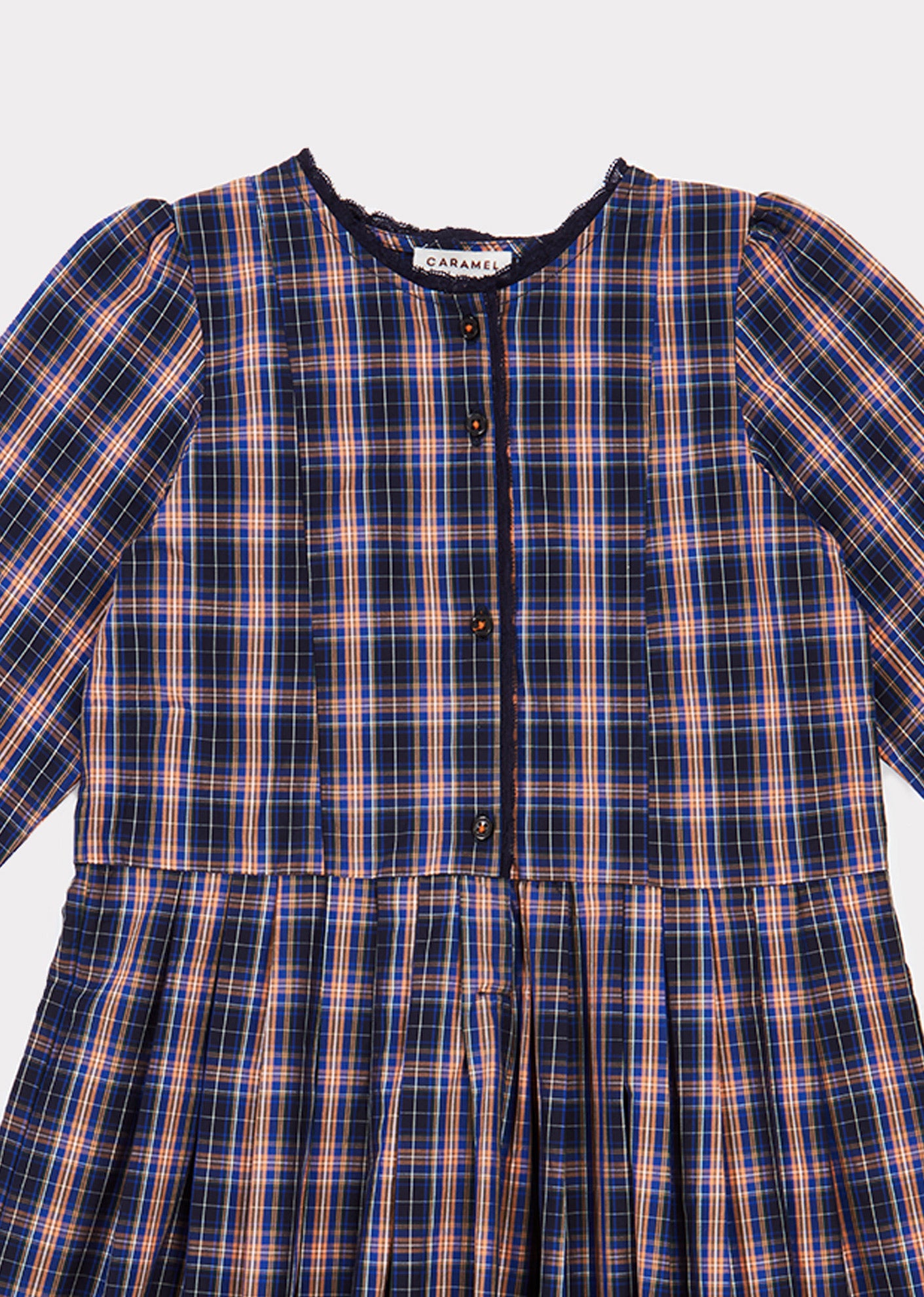 Girls Navy Check Cotton Dress