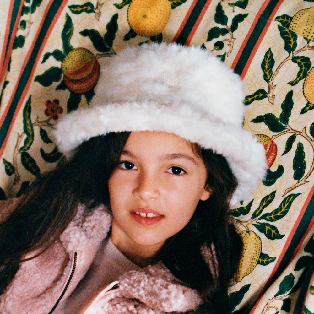 Girls Ivory Fluffy Faux Fur Hat