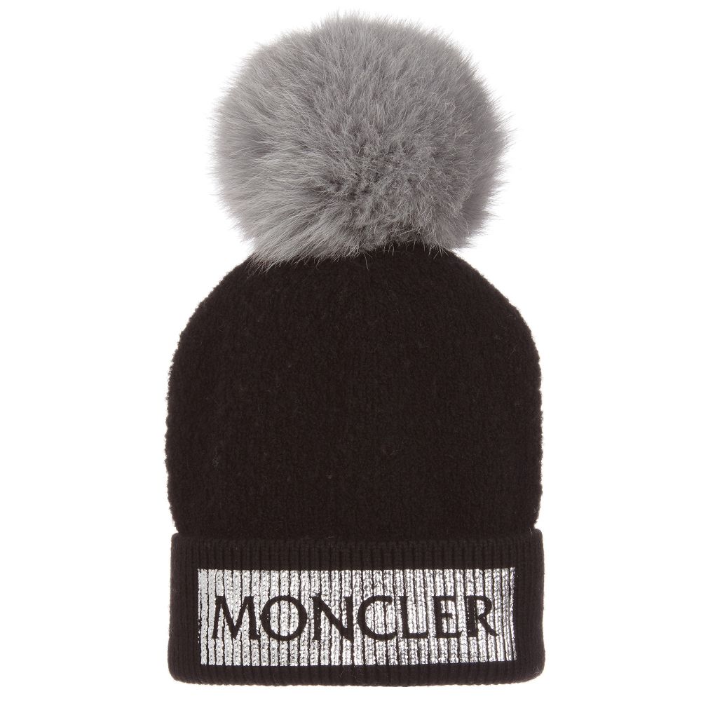 Girls Black "BERRETTO" Wool Base Fabric Hat