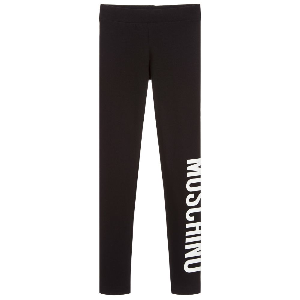 Girls Black Logo Cotton Leggings