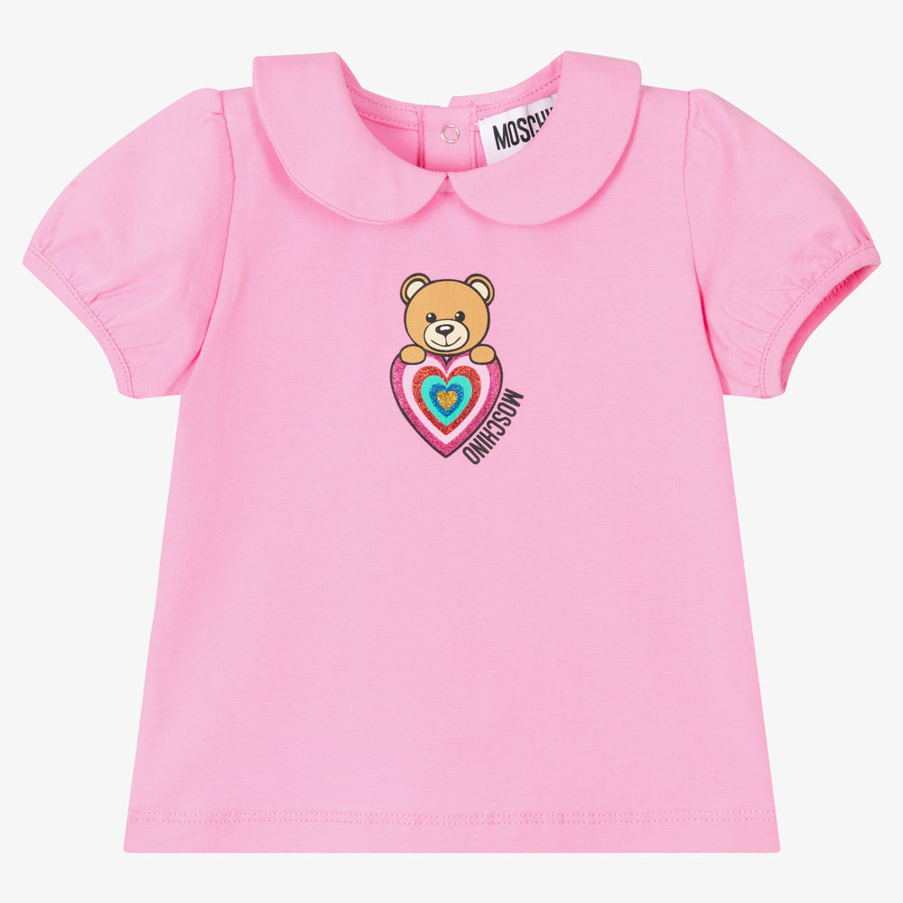 Baby Girls Pink Logo Cotton T-Shirt