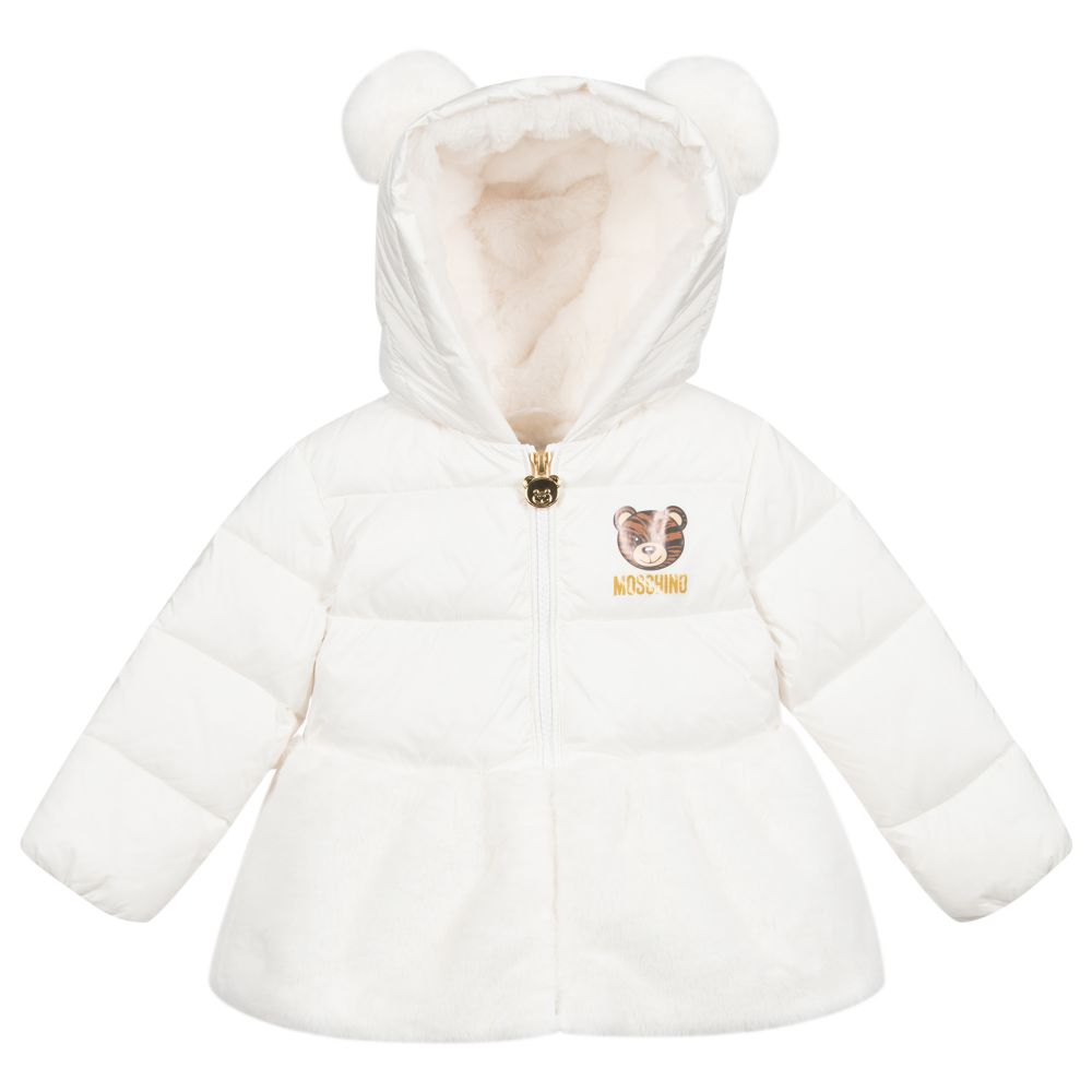 Baby Girls White Teddy Bear Padded Down Jacket
