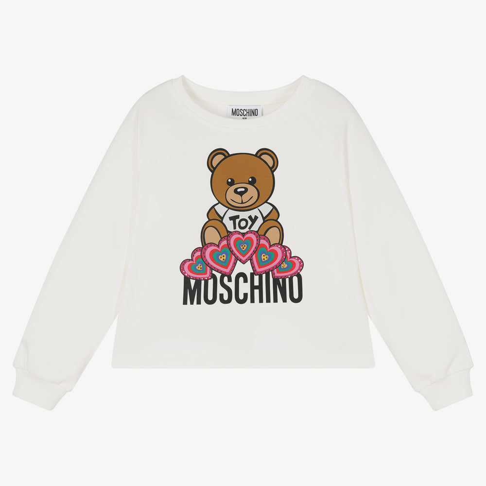 Girls White Logo Cotton Sweatshirt