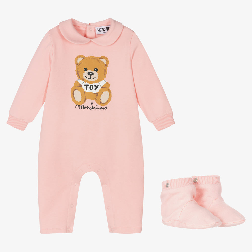 Baby Girls Pink Logo Cotton Babysuit