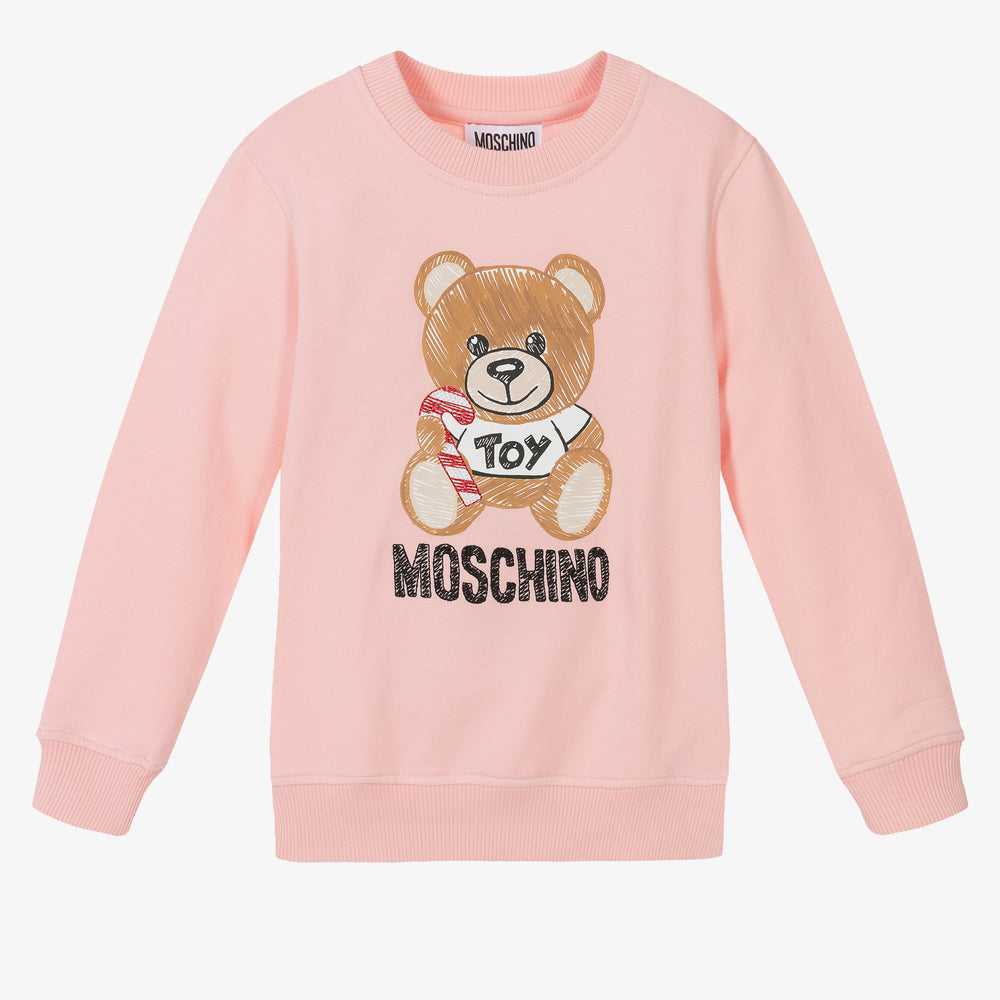 Girls Pink Printed Cotton Sweatshirt
