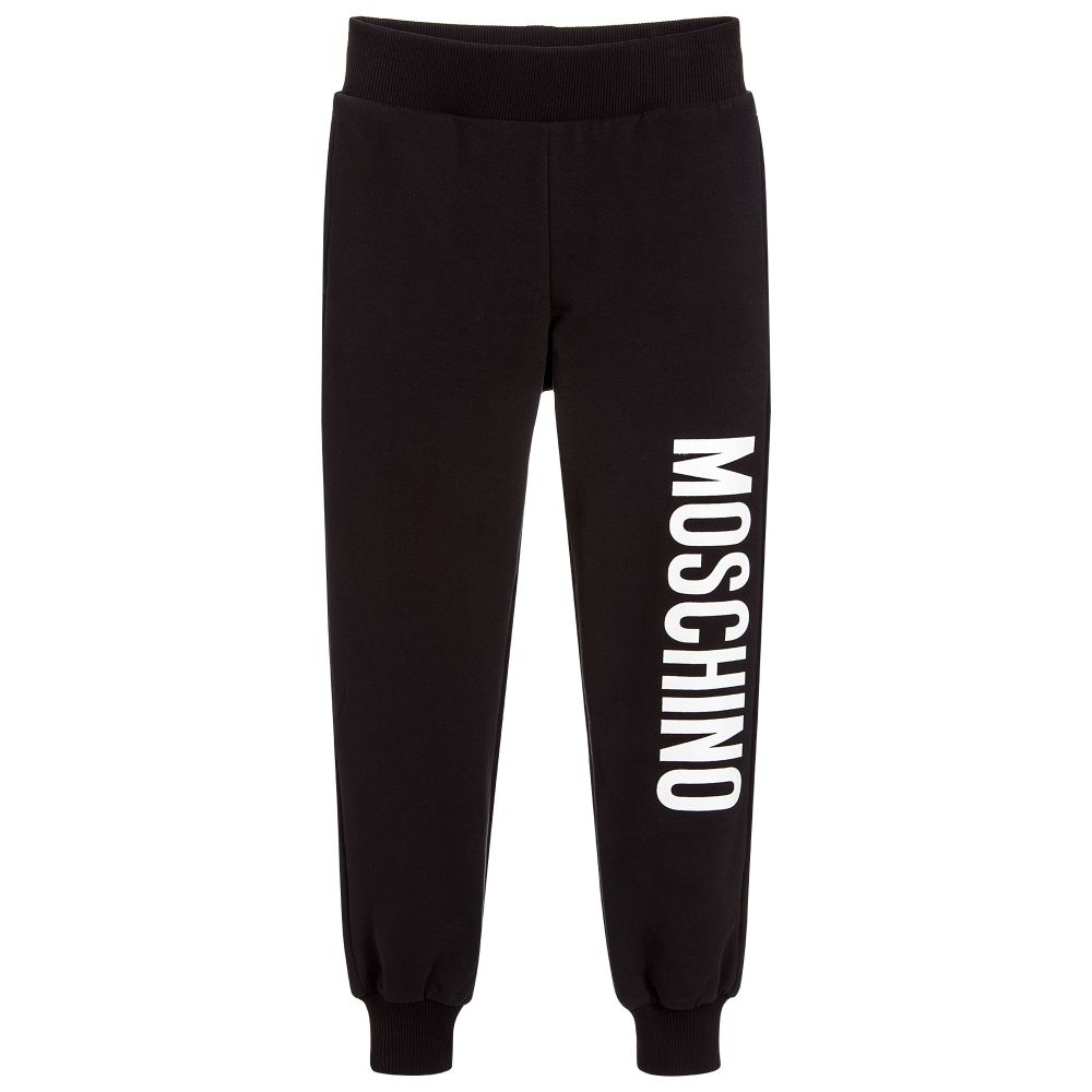 Girls & Boys Black Logo Cotton Trousers