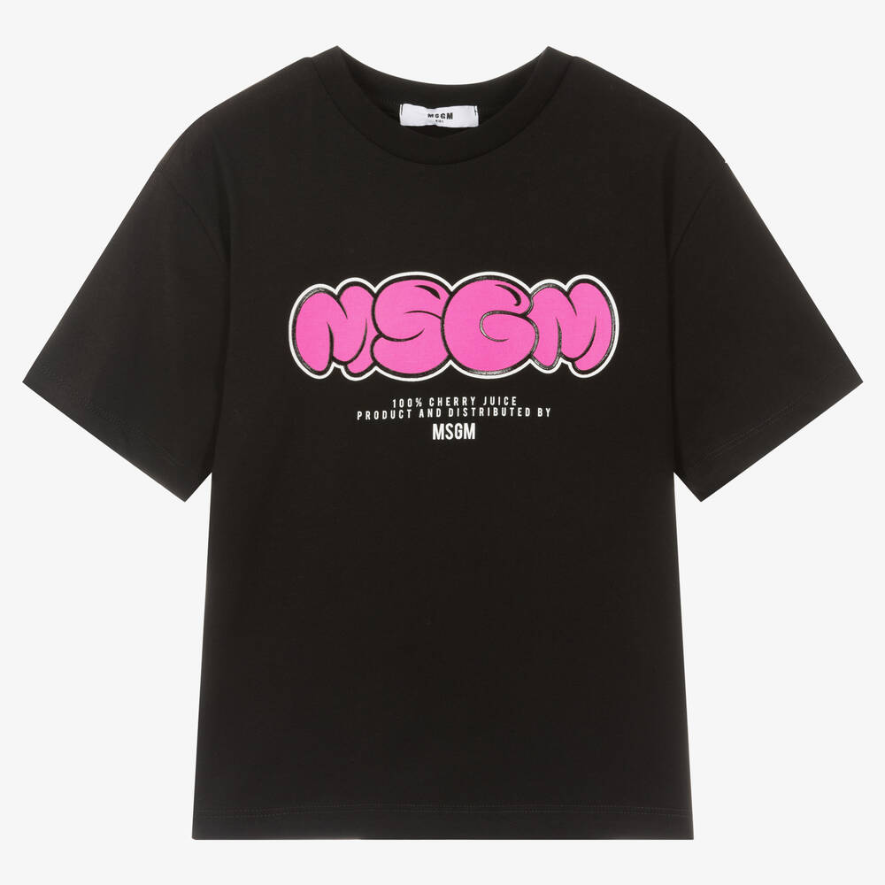 Girls Black Logo Cotton T-Shirt