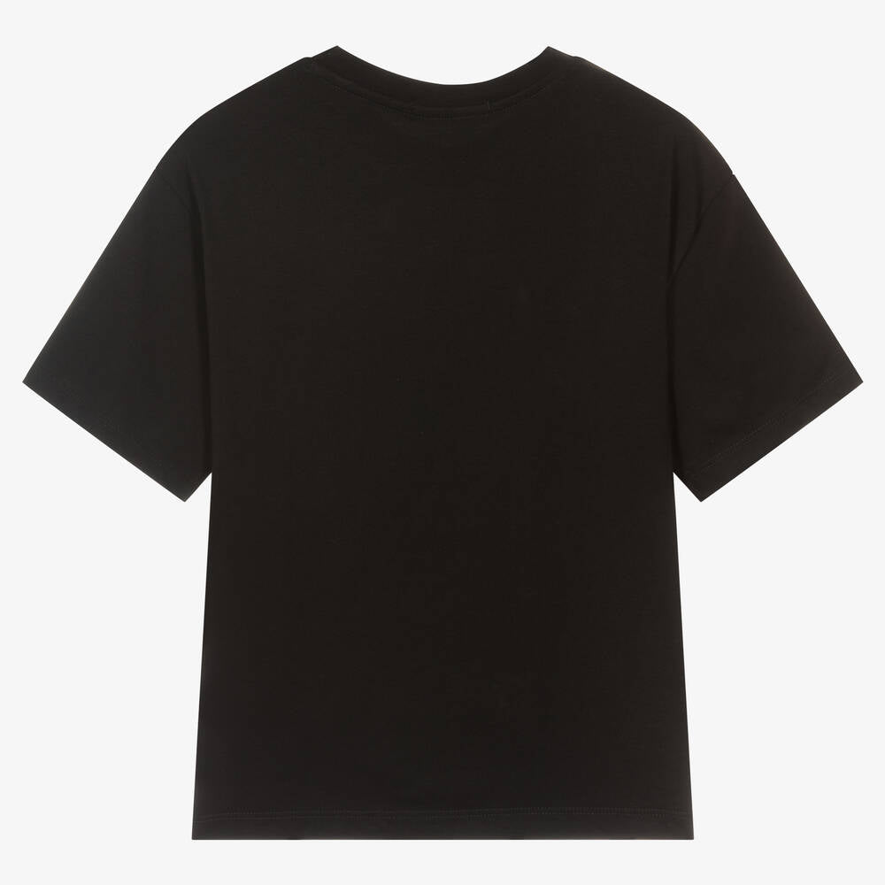 Girls Black Logo Cotton T-Shirt