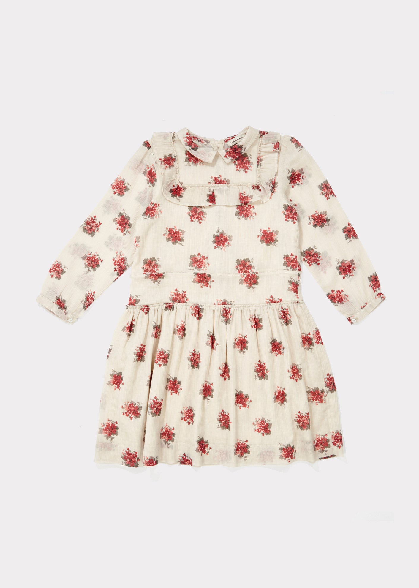 Girls Beige Flower Printed Cotton Dress