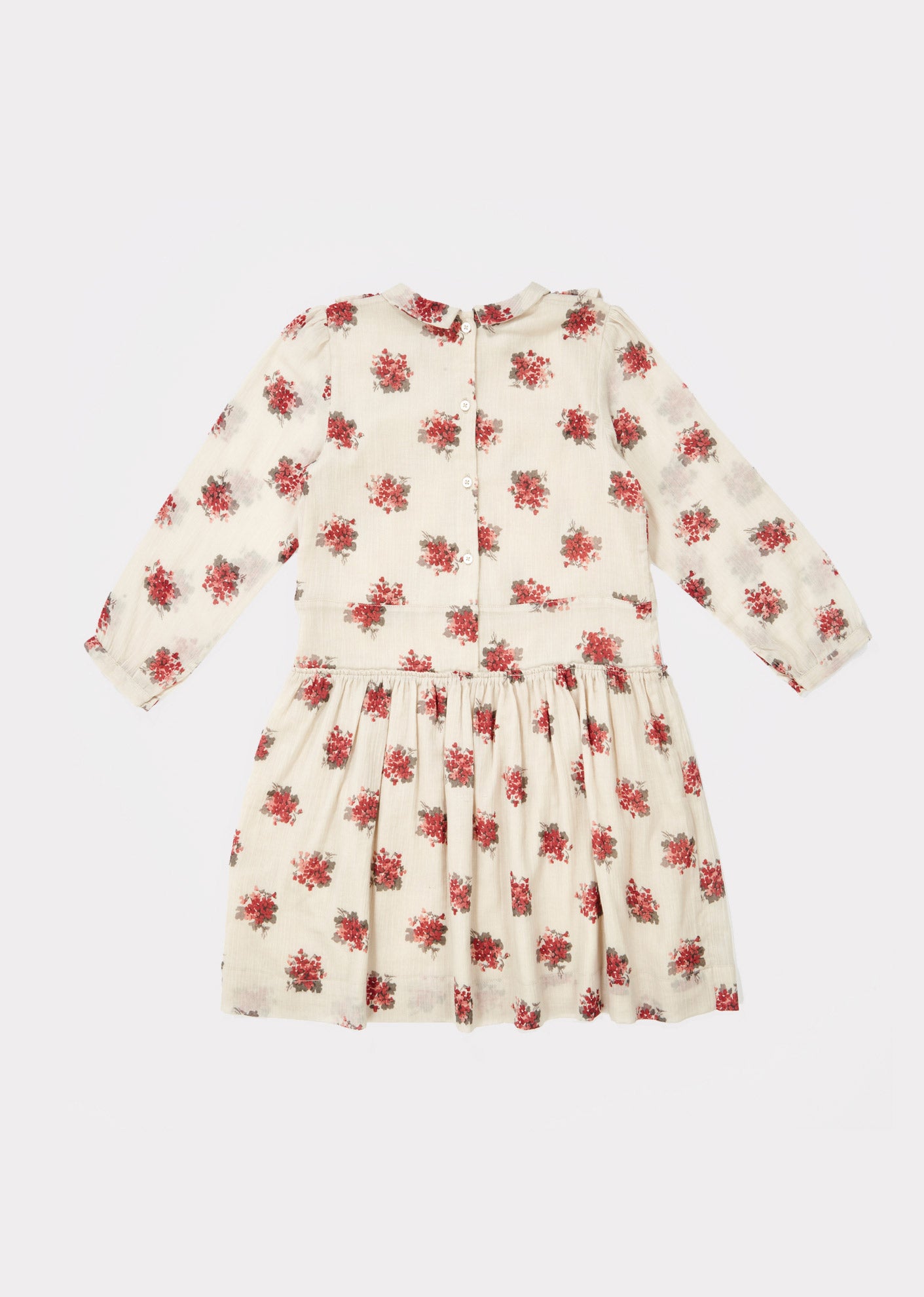 Girls Beige Flower Printed Cotton Dress