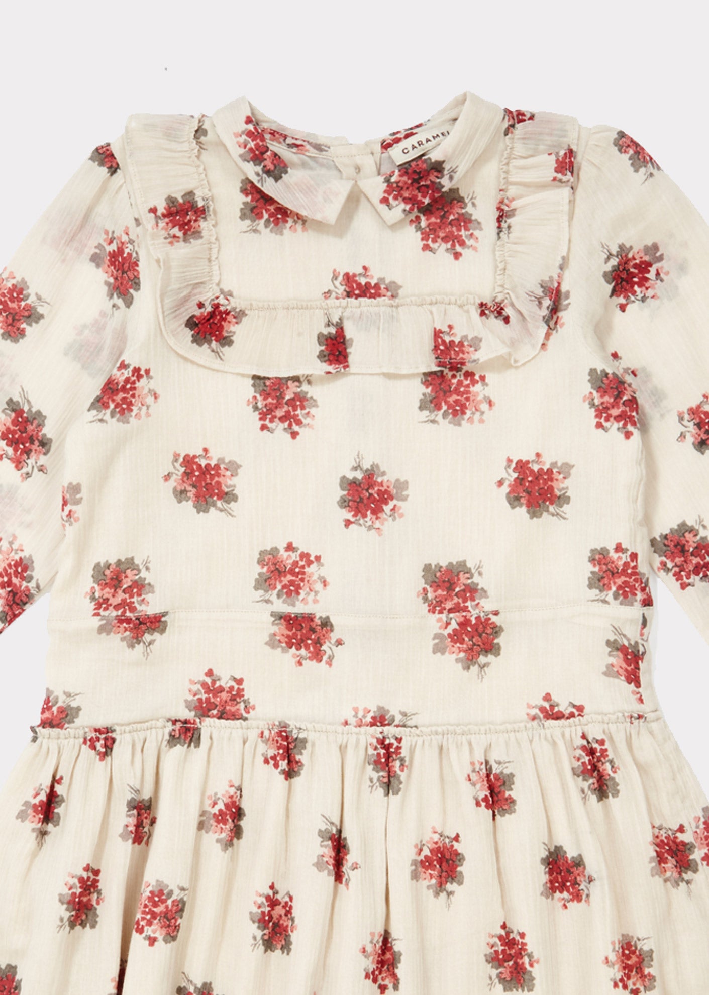 Girls Beige Flower Printed Cotton Dress