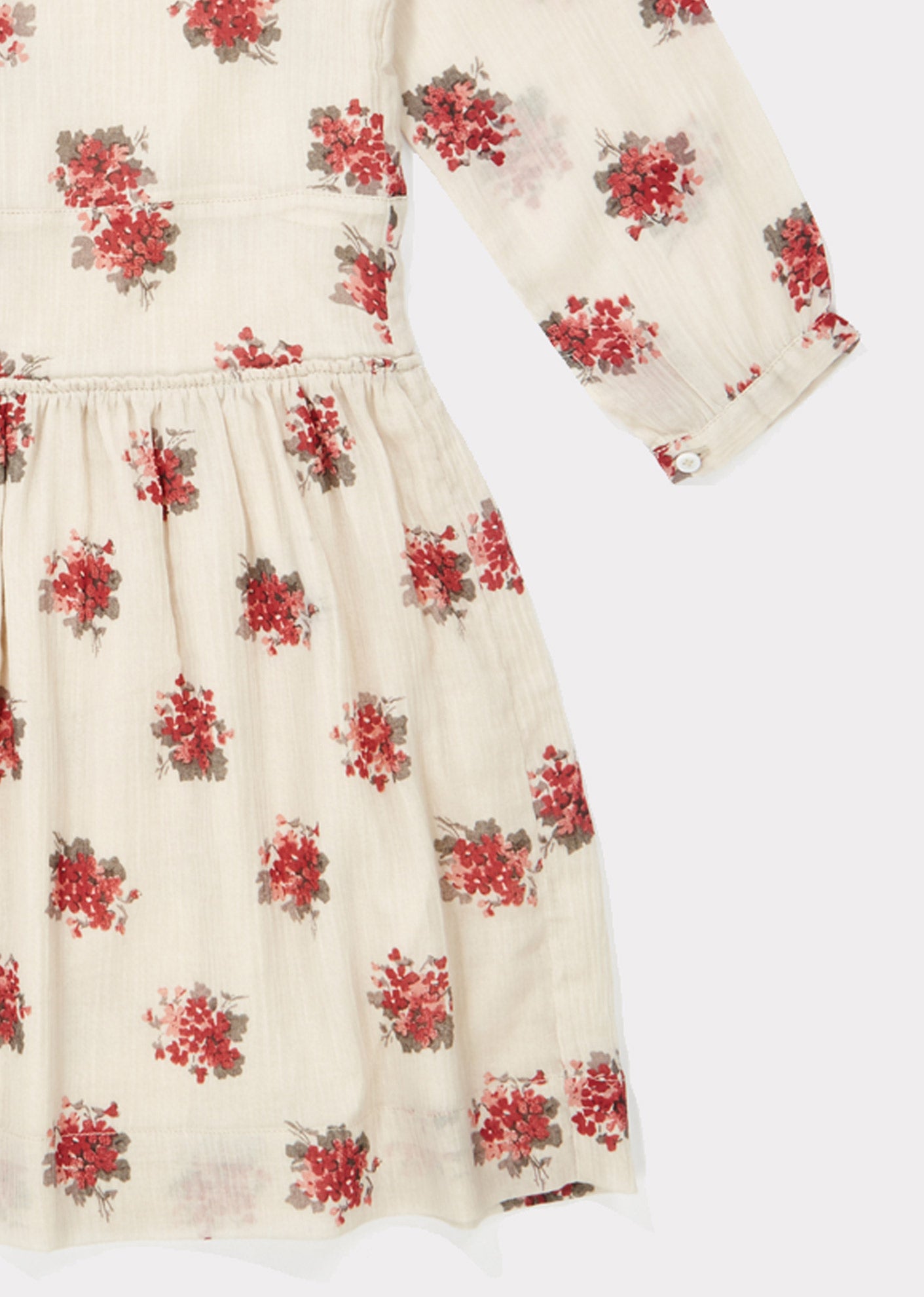 Girls Beige Flower Printed Cotton Dress