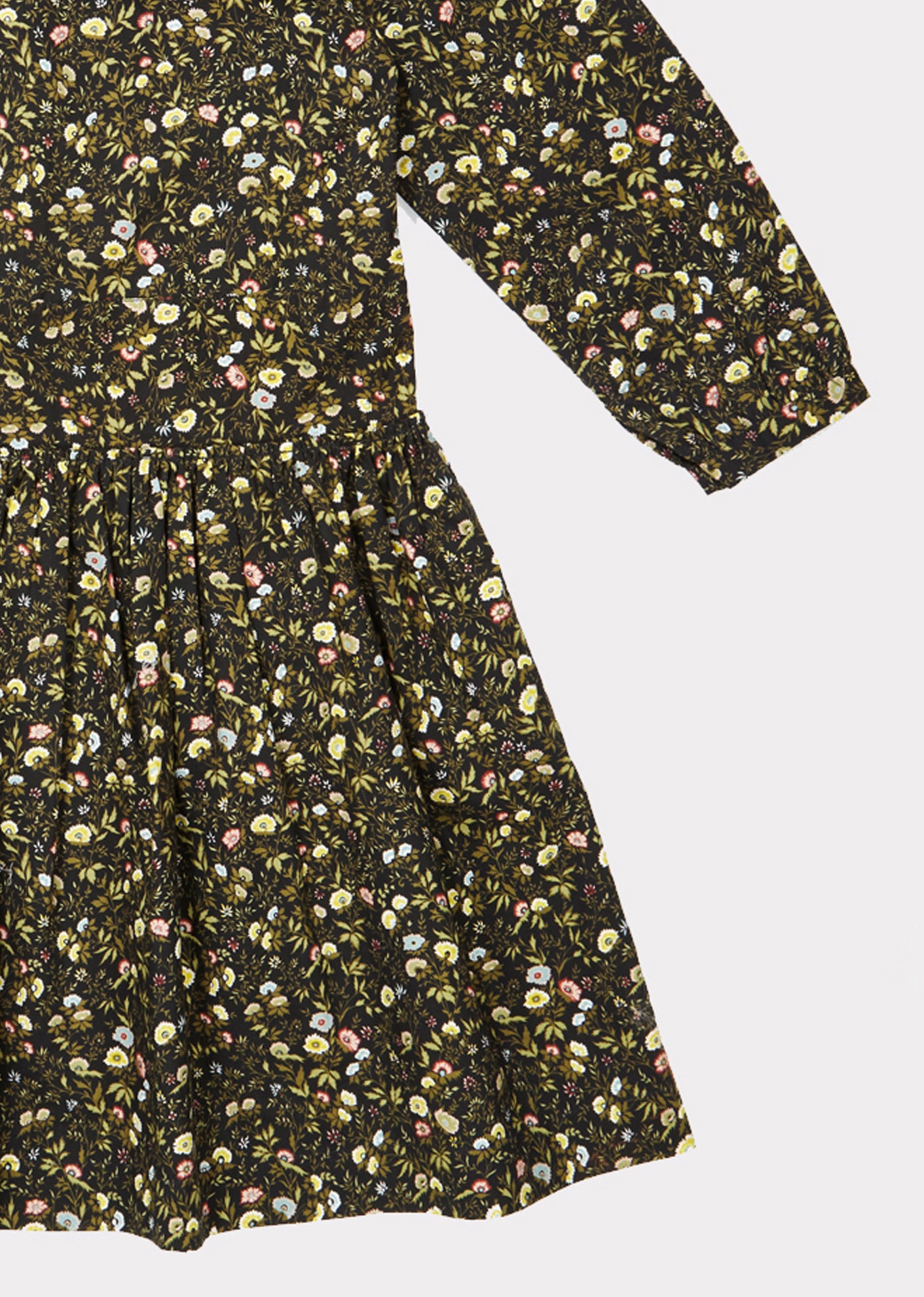 Girls Dark Green Floral Cotton Dress