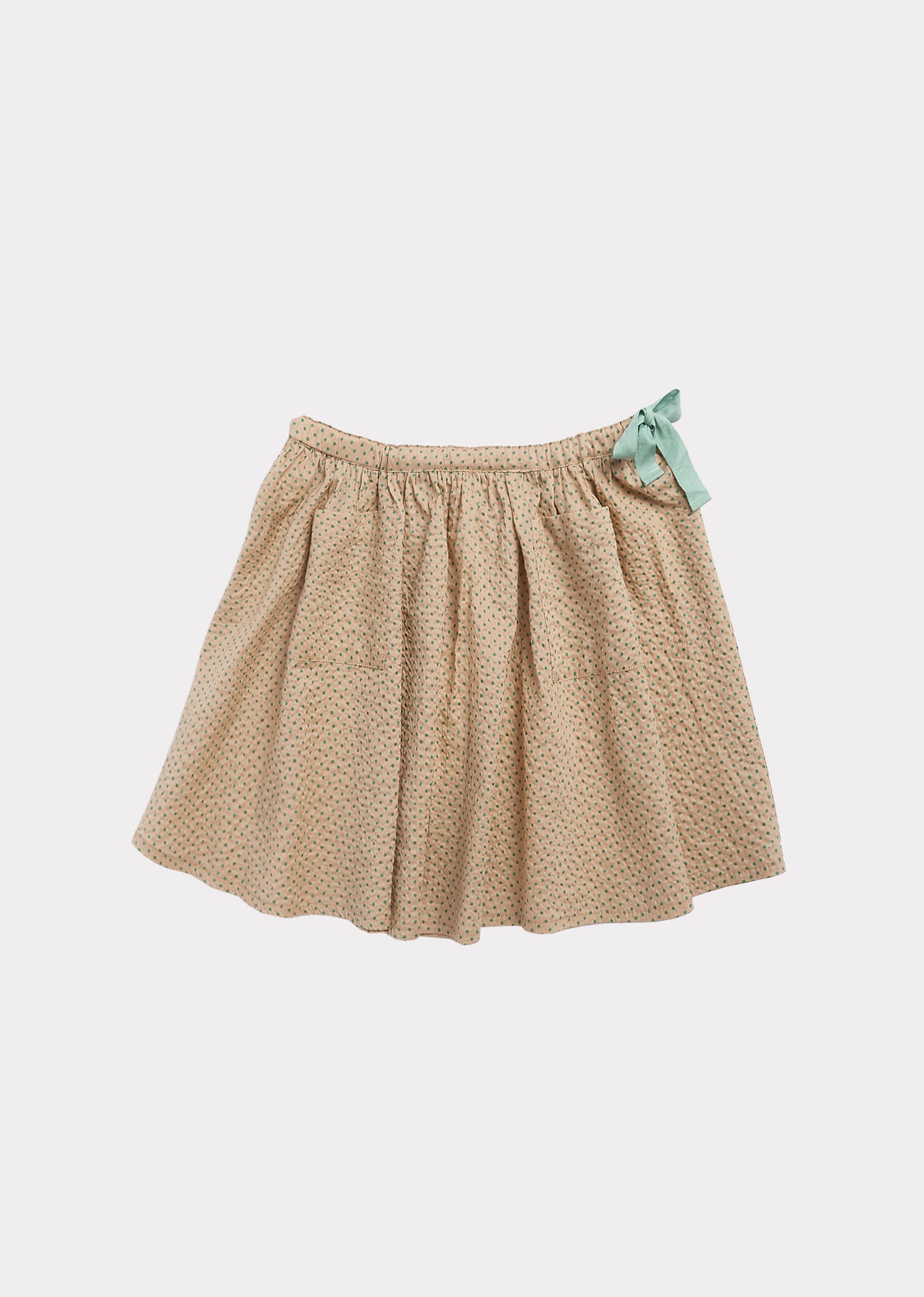 Girls Khaki & Green Polka Dots Cotton Skirt