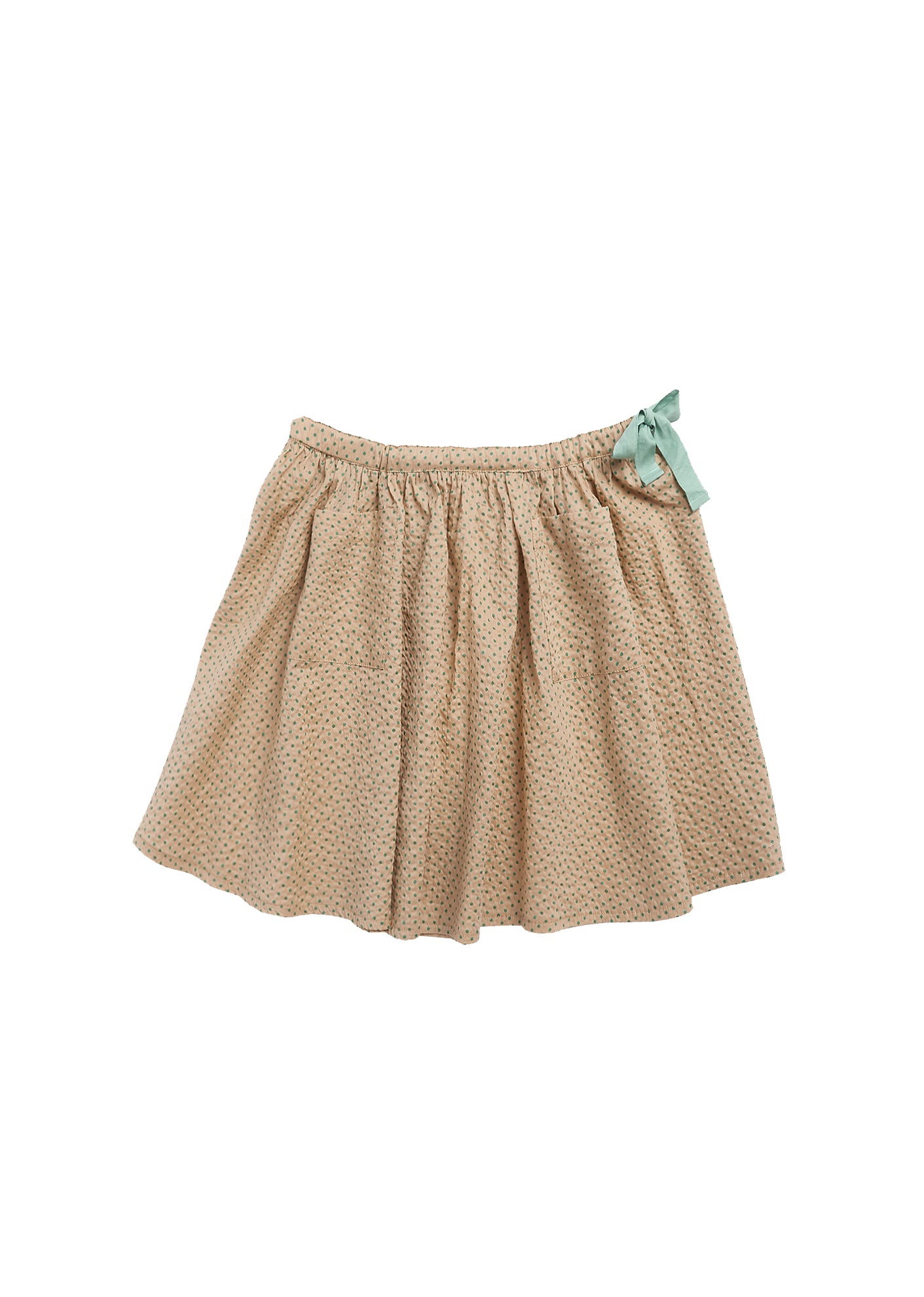 Girls Khaki & Green Polka Dots Cotton Skirt