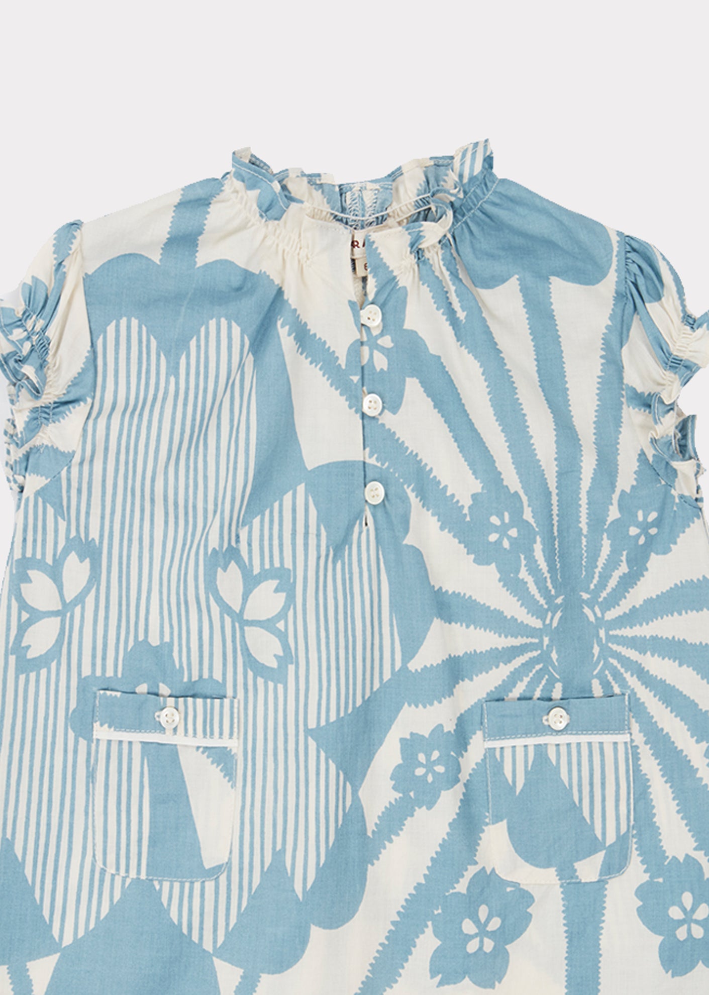 Baby Girls Blue Flowers Print Cotton Dress