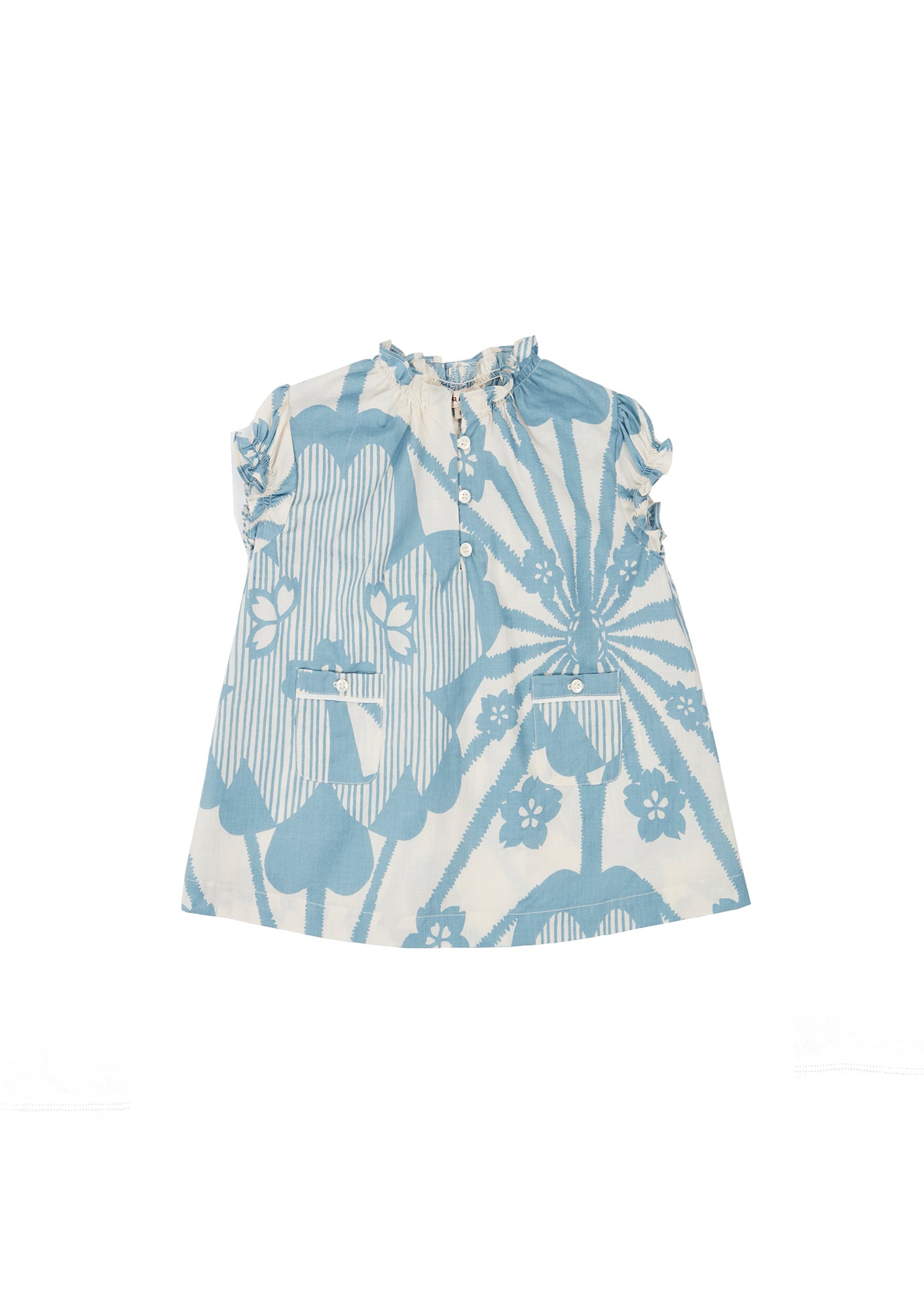 Baby Girls Blue Flowers Print Cotton Dress
