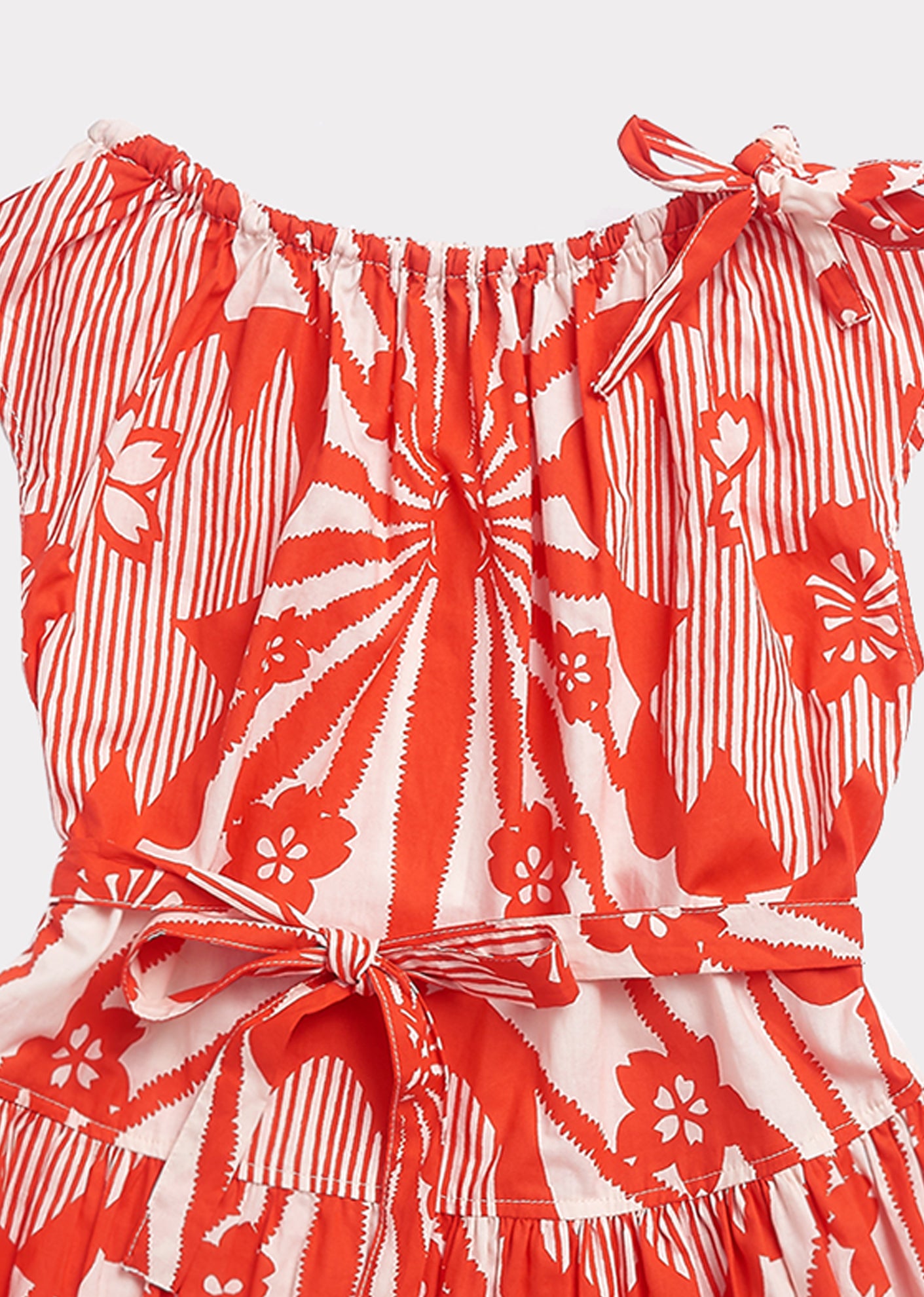 Girls Red Flowers Print Cotton Dress