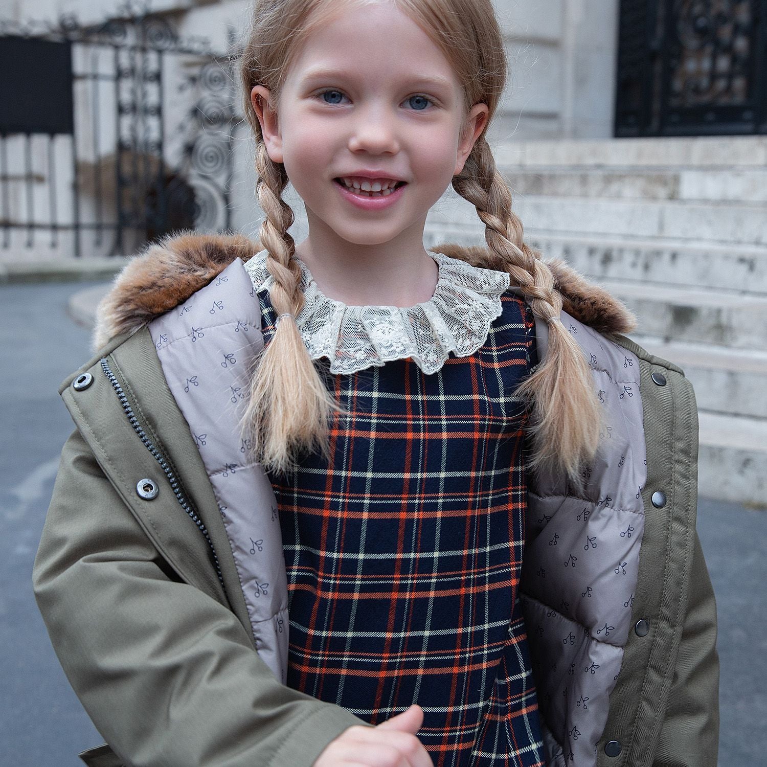 Girls Navy Check Dress