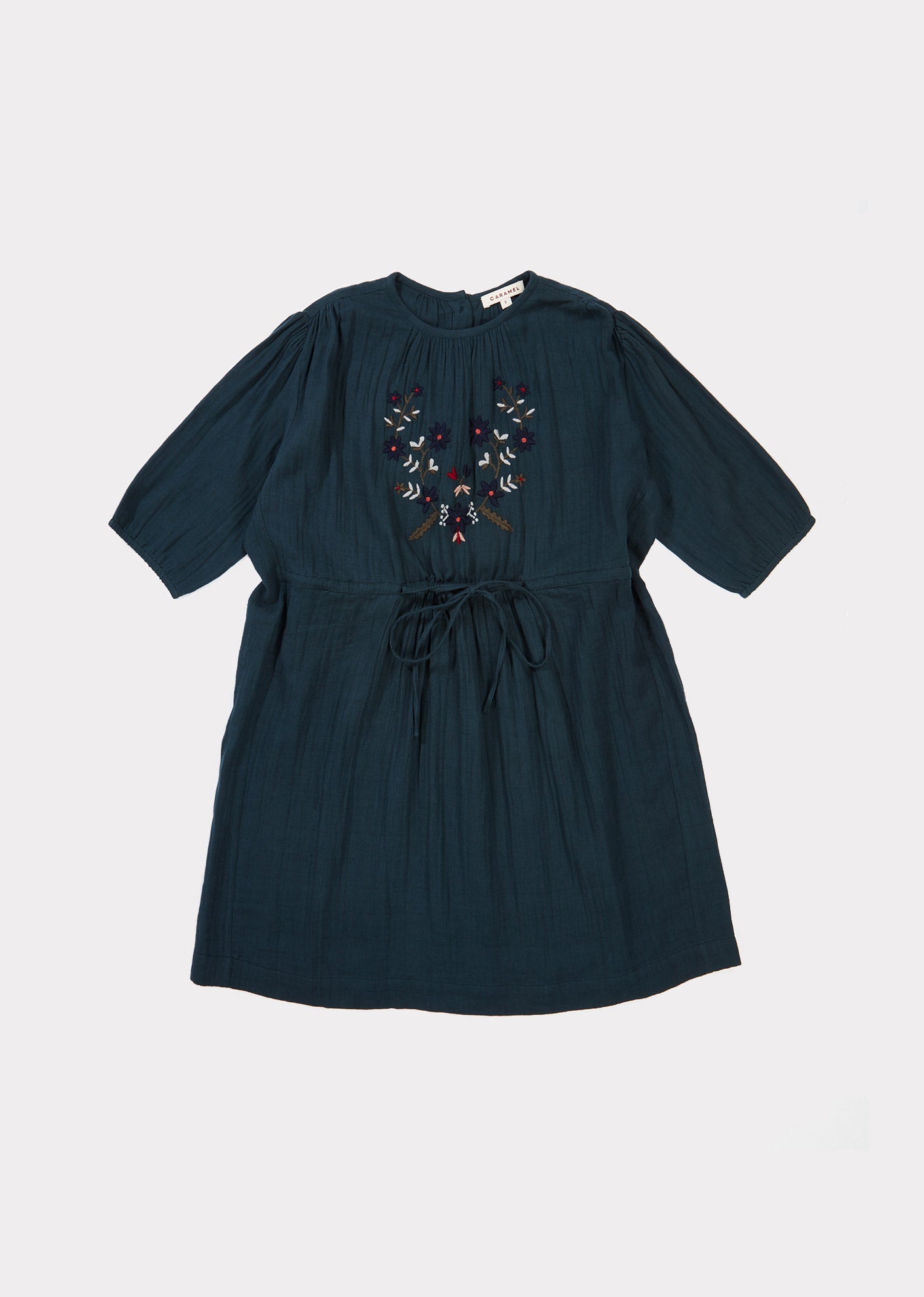 Girls Dark Blue Embroidered Cotton Dress