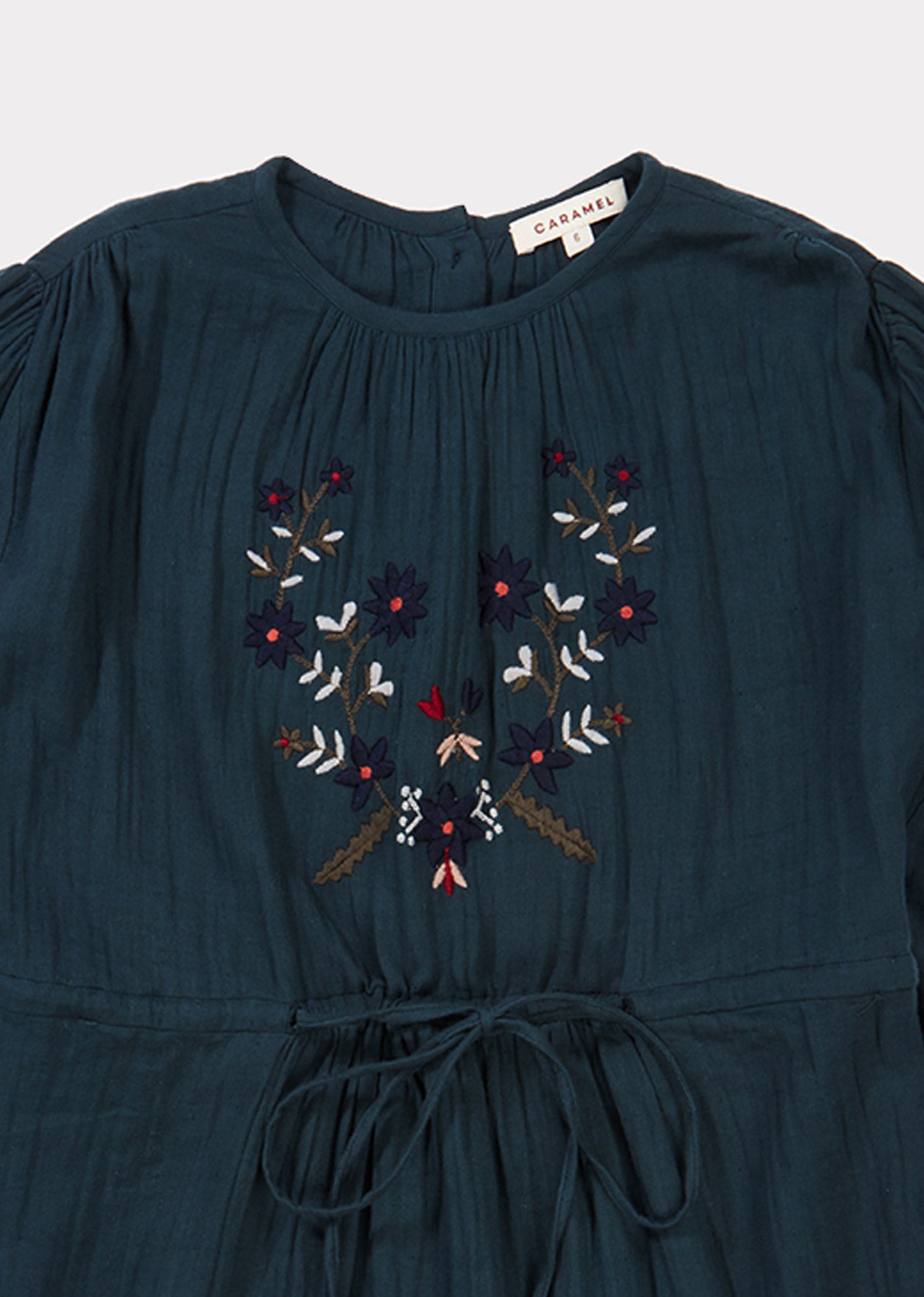 Girls Dark Blue Embroidered Cotton Dress