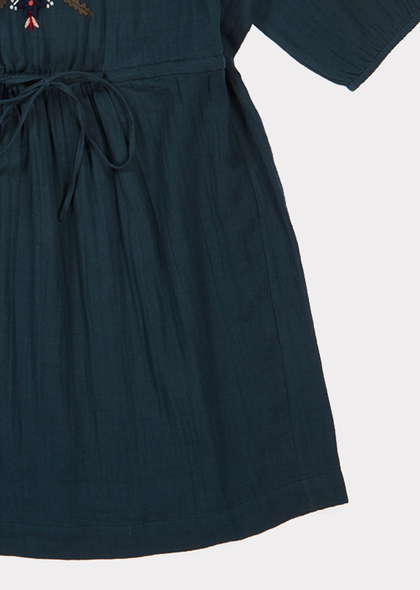 Girls Dark Blue Embroidered Cotton Dress