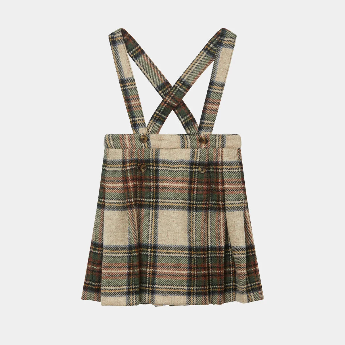Girls Beige Check Wool Skirt