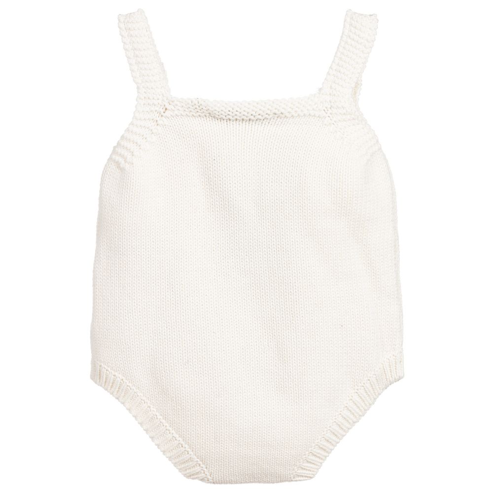 Baby White Cotton Bunny Jumpsuit