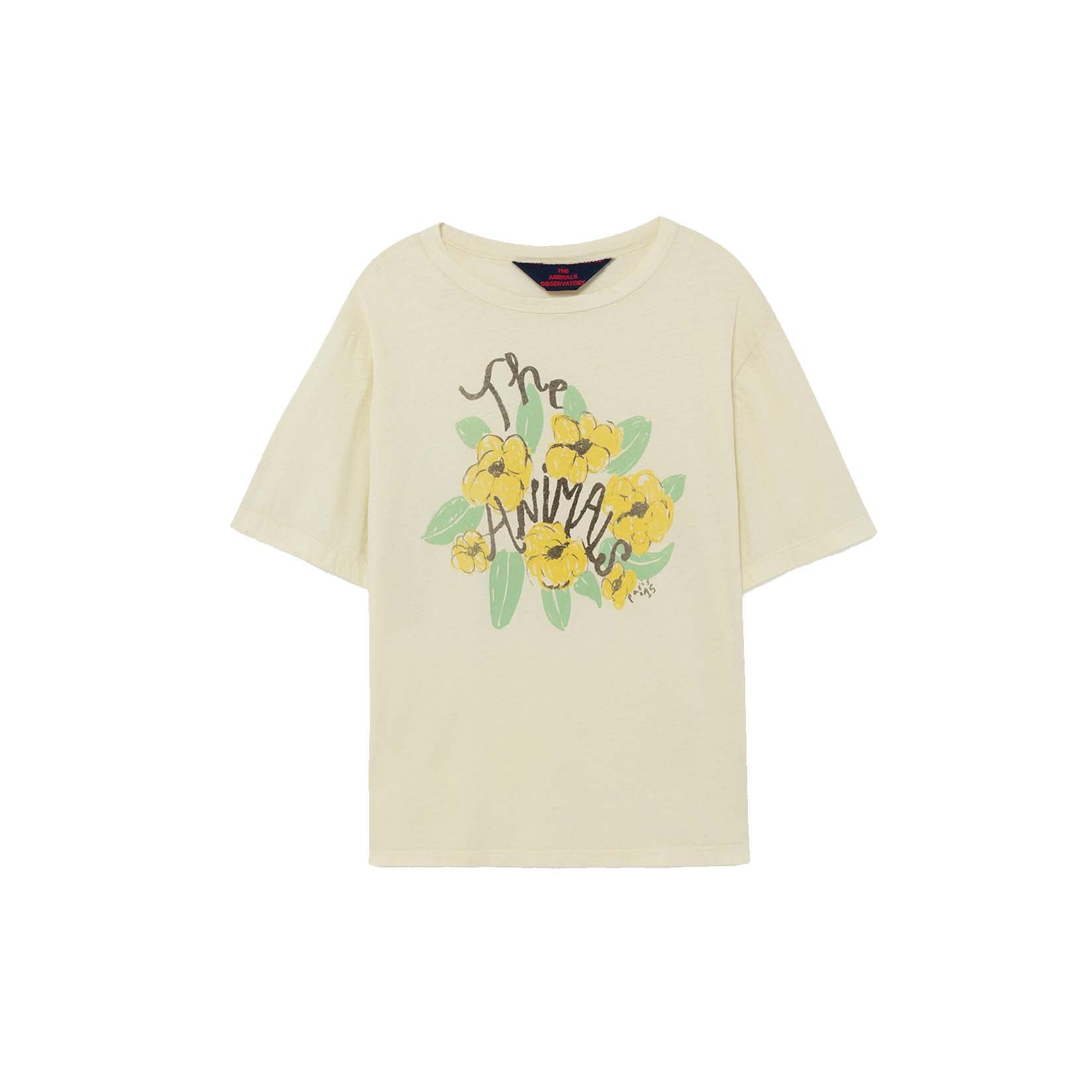 Girls White Flower Cotton T-Shirt