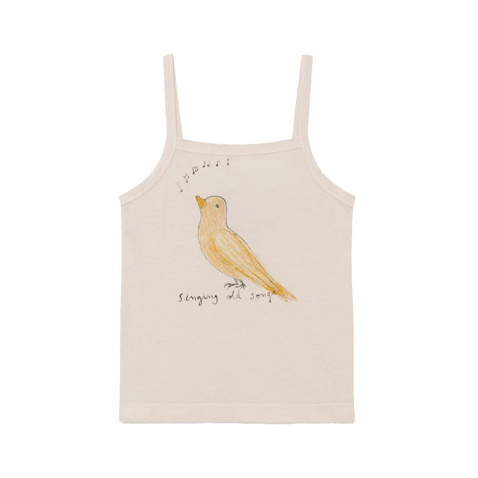 Girls White Bird Cotton Tank Top