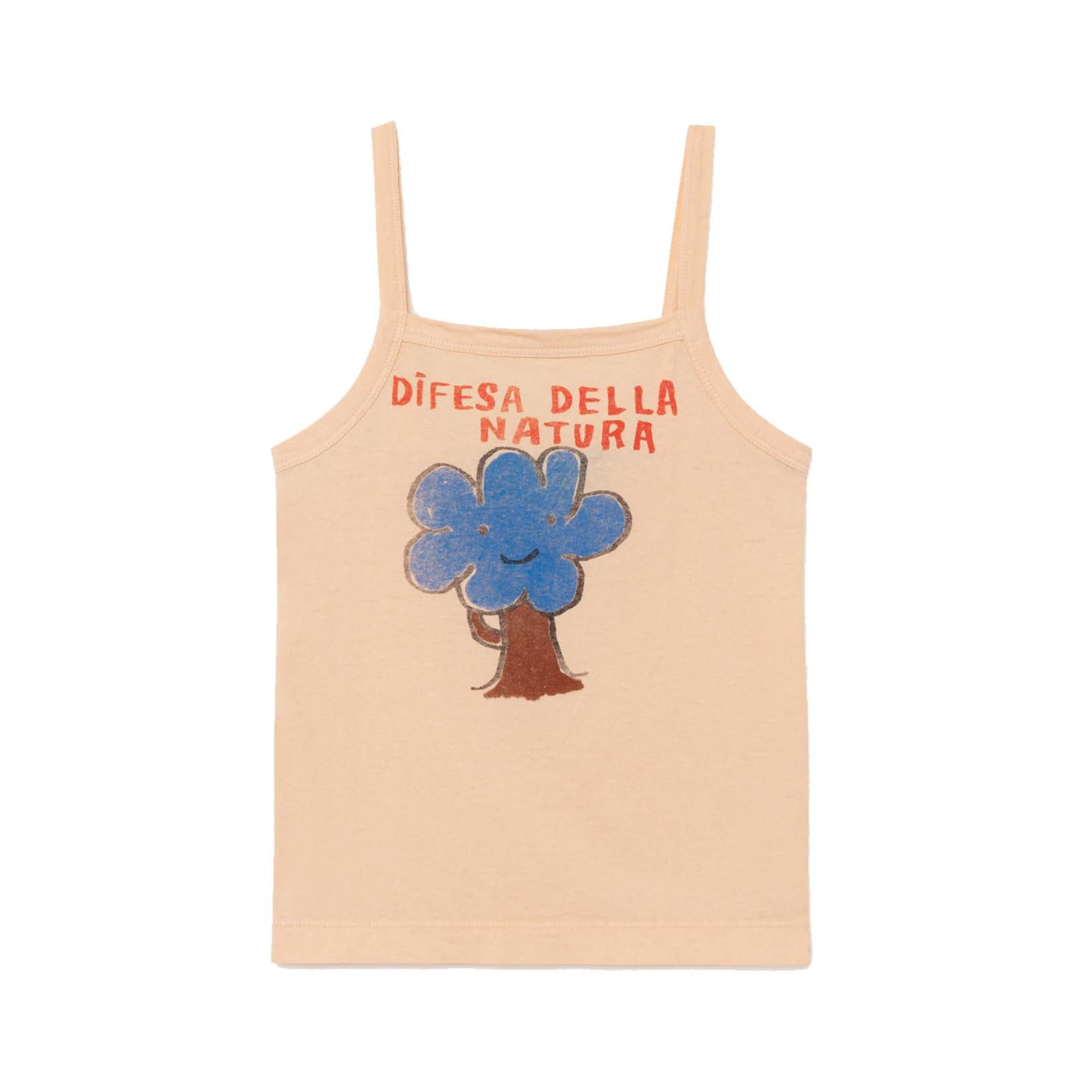 Girls Beige Tree Cotton Tank Top