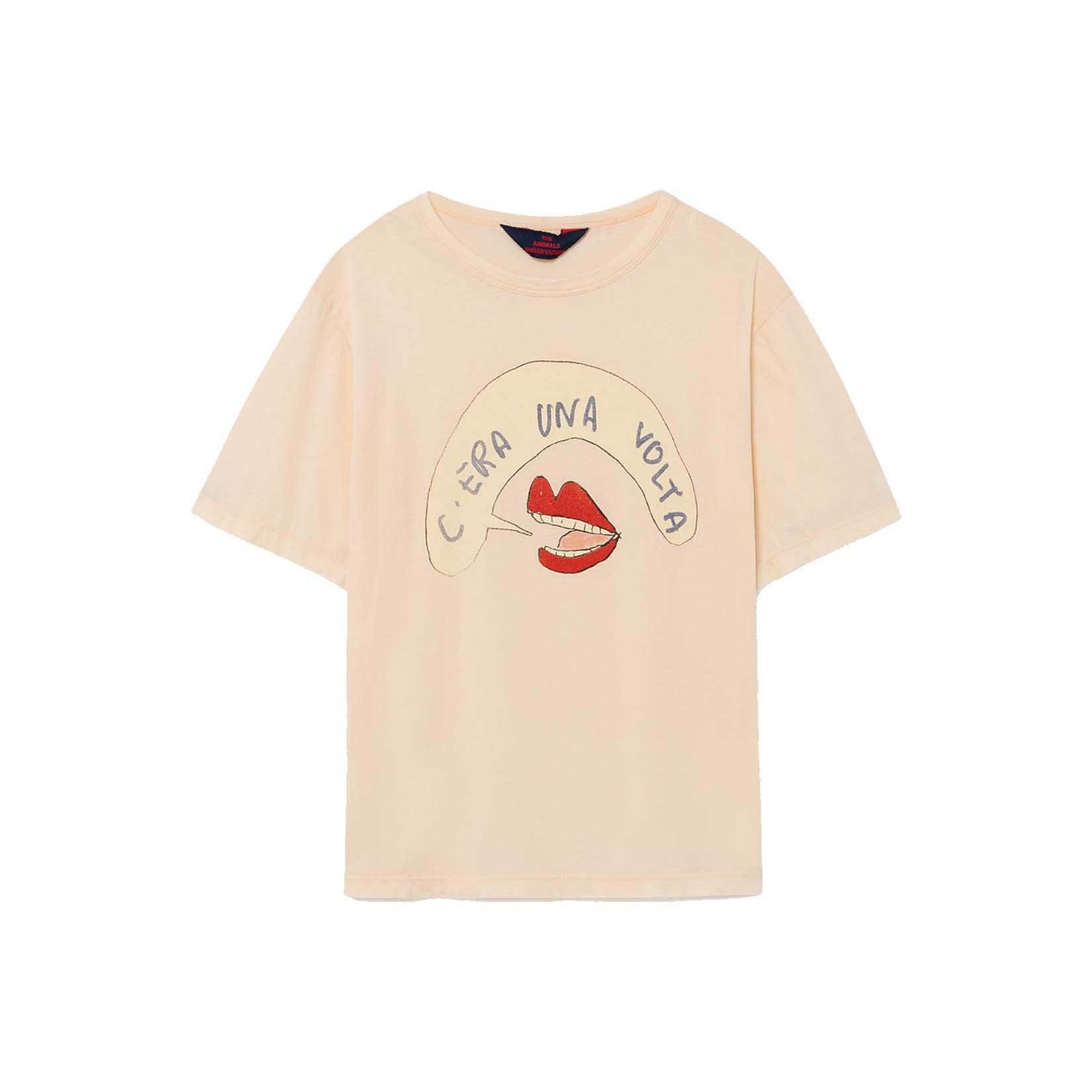 Girls Beige Peachy Mouth Cotton T-Shirt