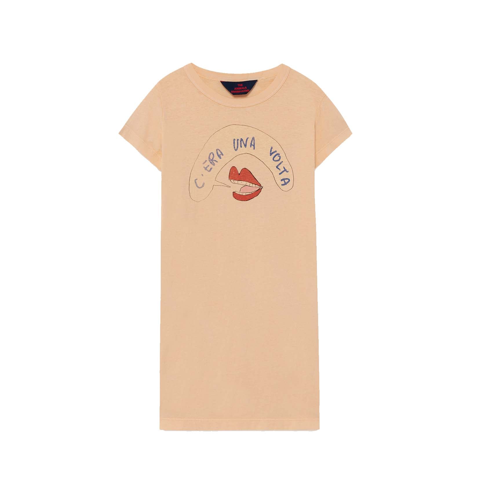 Girls Beige Peachy Mouth Cotton Dress