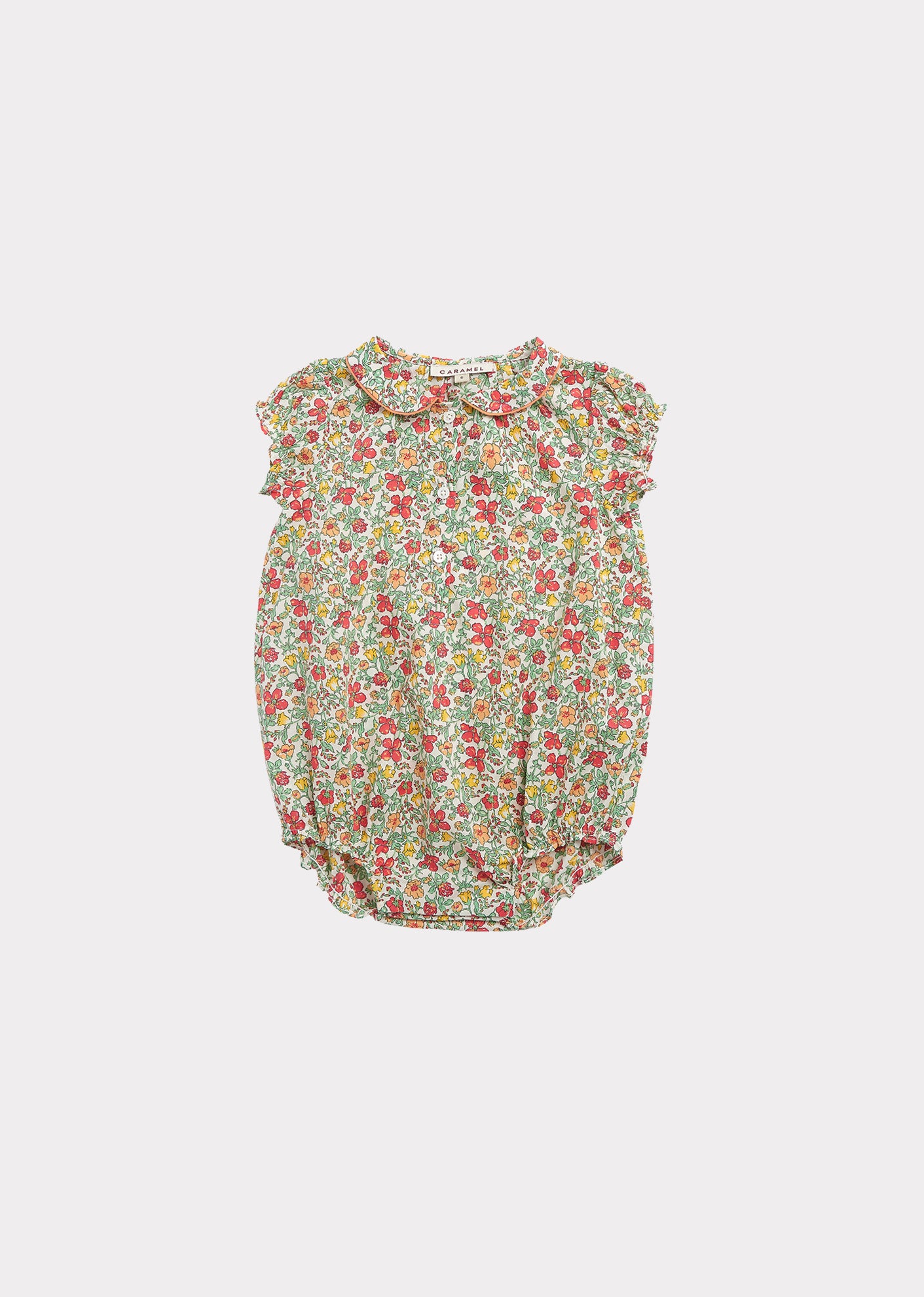Baby Girls Green & Red Flowers Cotton Jumpsuit