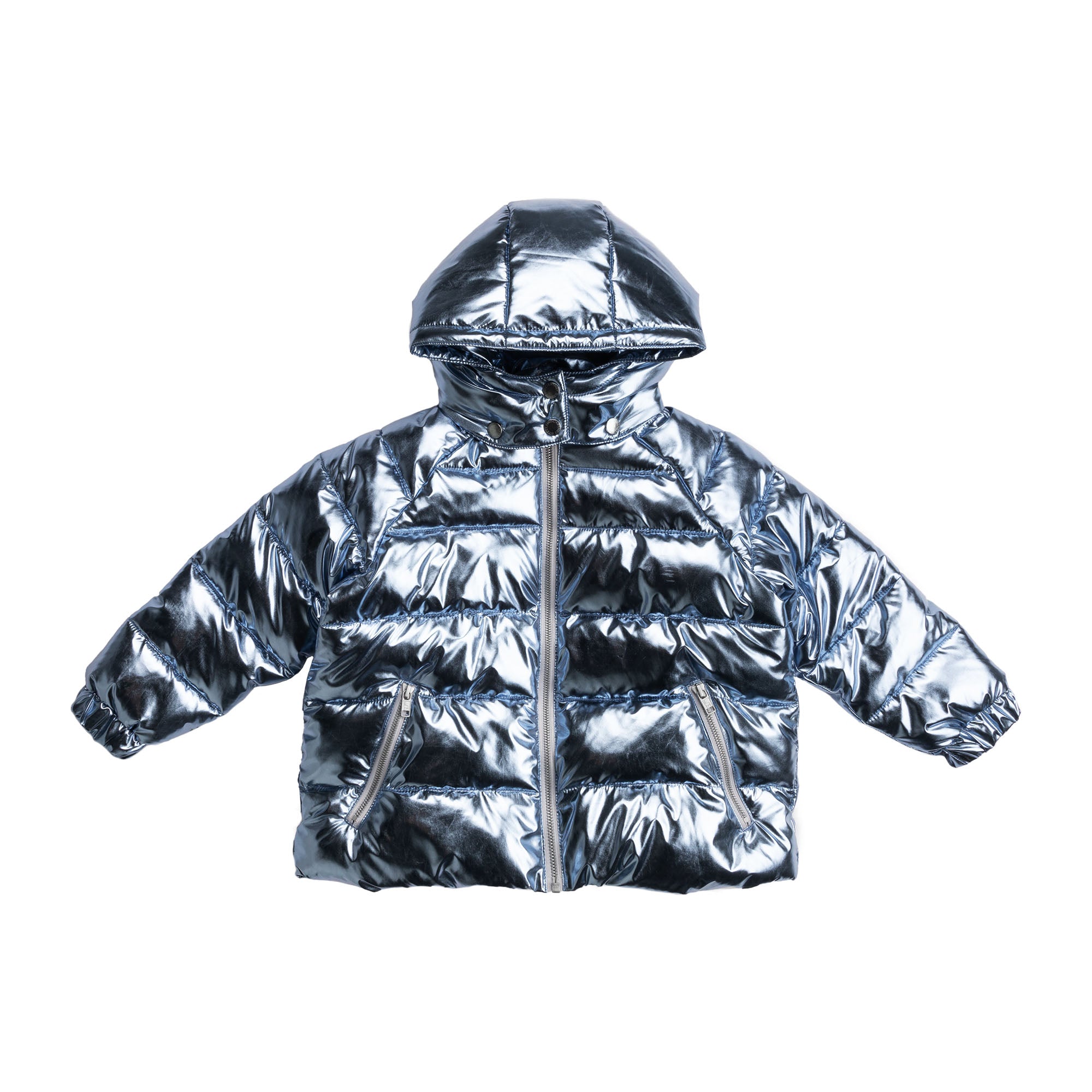 Girls Light Blue Puffer In Foil Padded Jacket