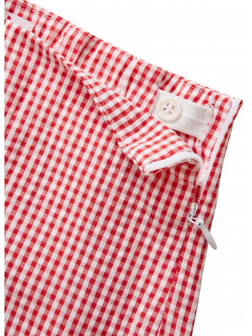 Girls Lava Red Check Cotton Shorts