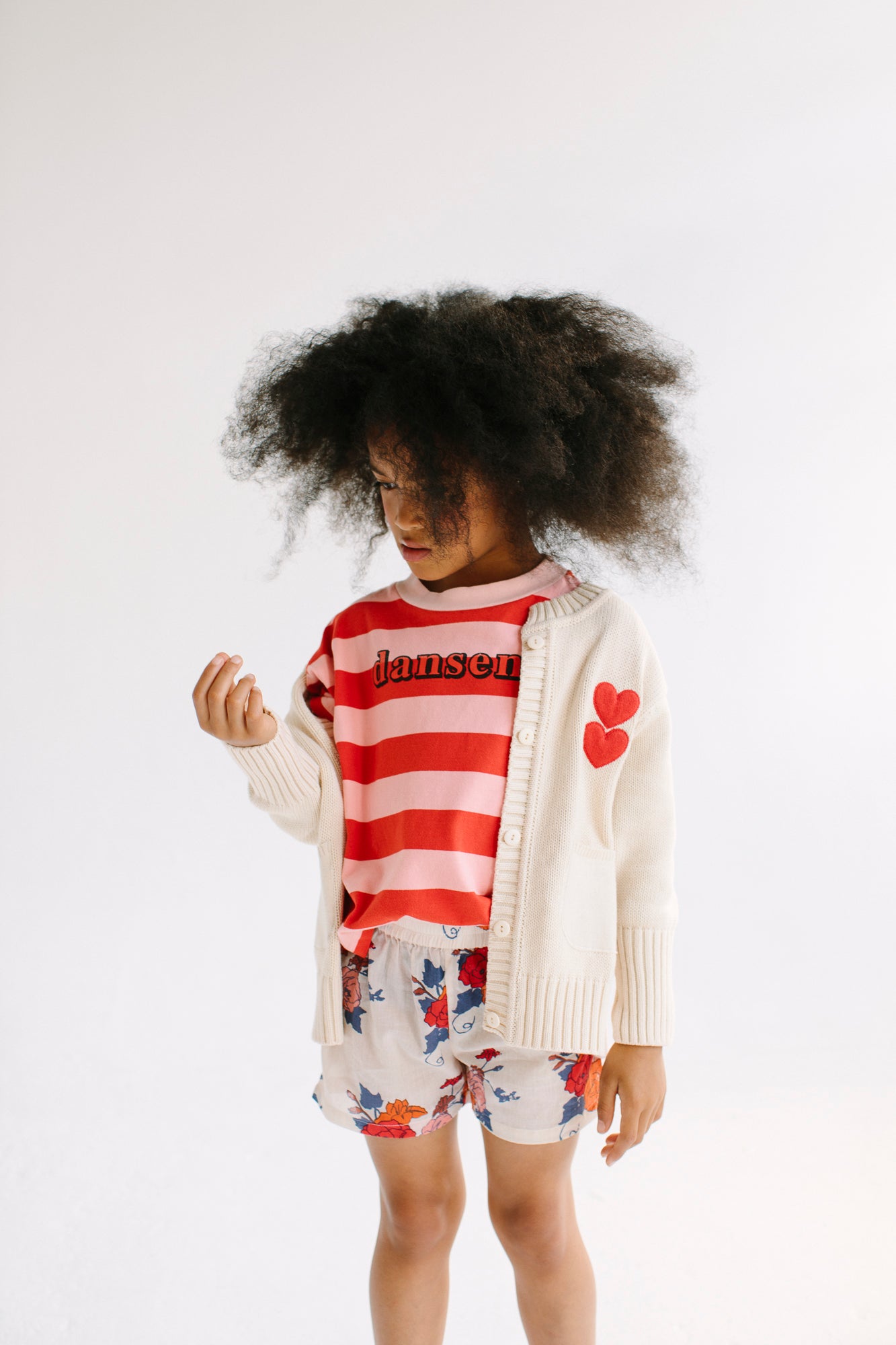 Girls Cream White Heart Cotton Cardigan