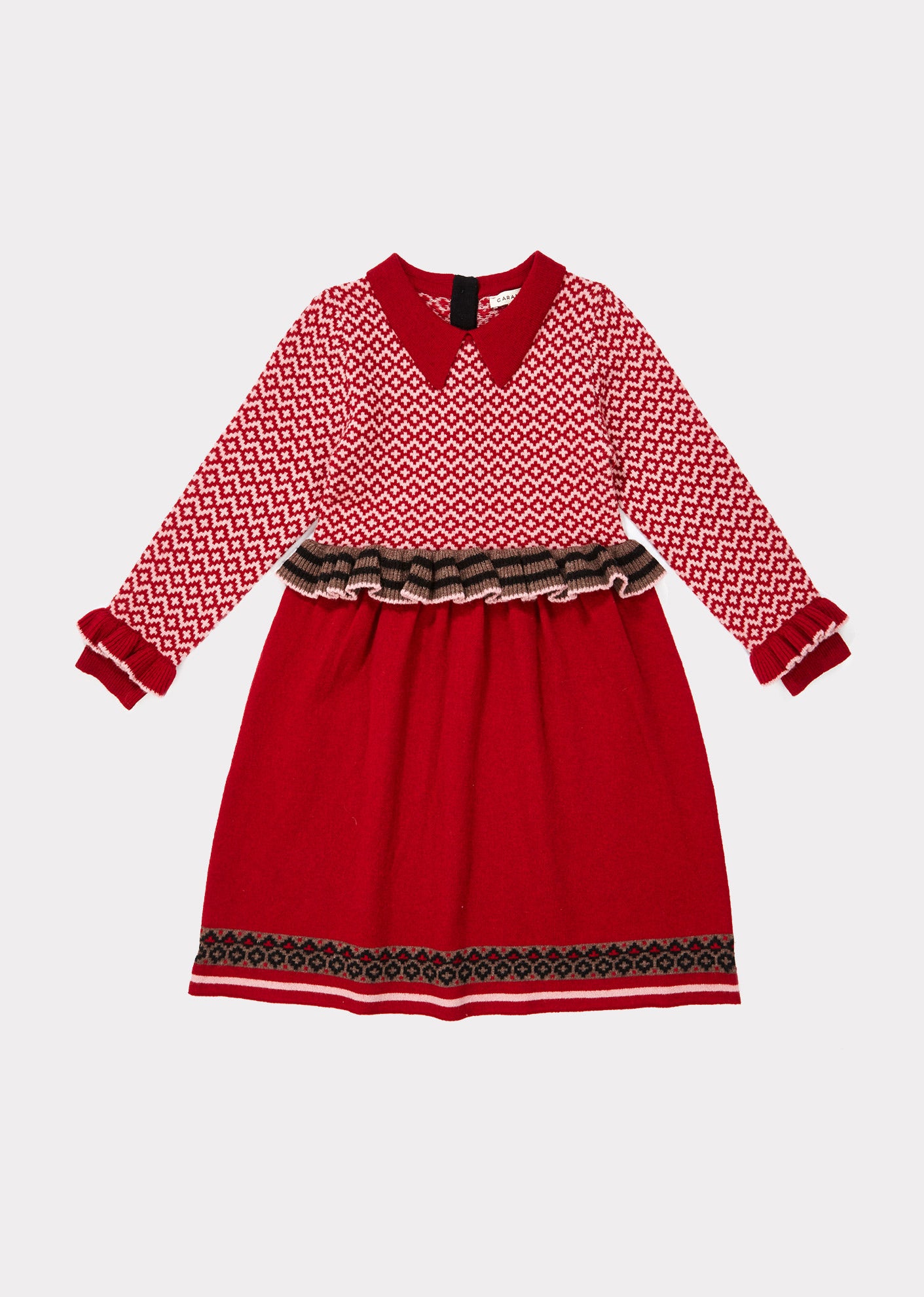 Girls Red Waist Wool Dress